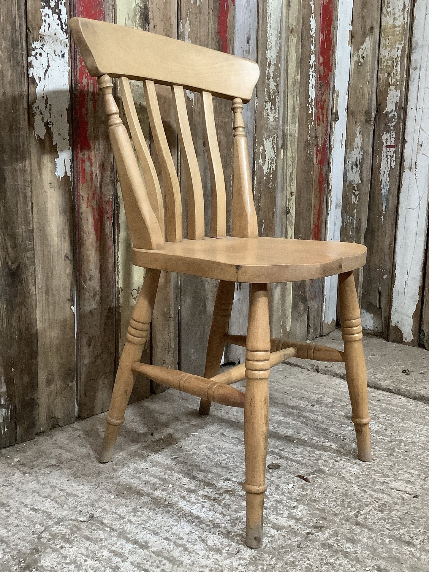 Farmhouse Old Waxed Beech Slat Back Kitchen Wooden Chair 87cm