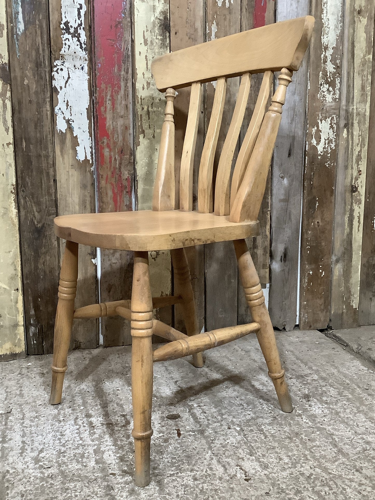 Farmhouse Old Waxed Beech Slat Back Kitchen Wooden Chair 87cm