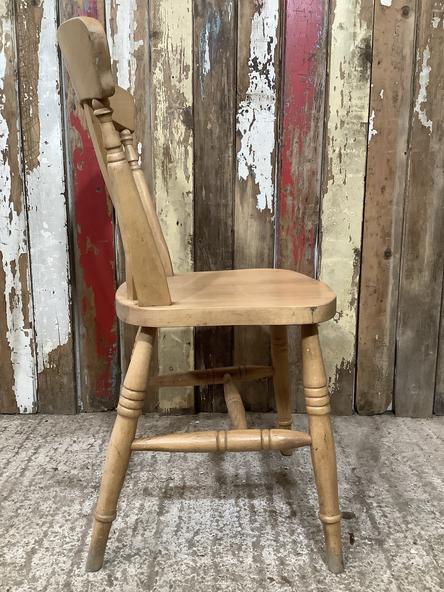 Farmhouse Old Waxed Beech Slat Back Kitchen Wooden Chair 87cm