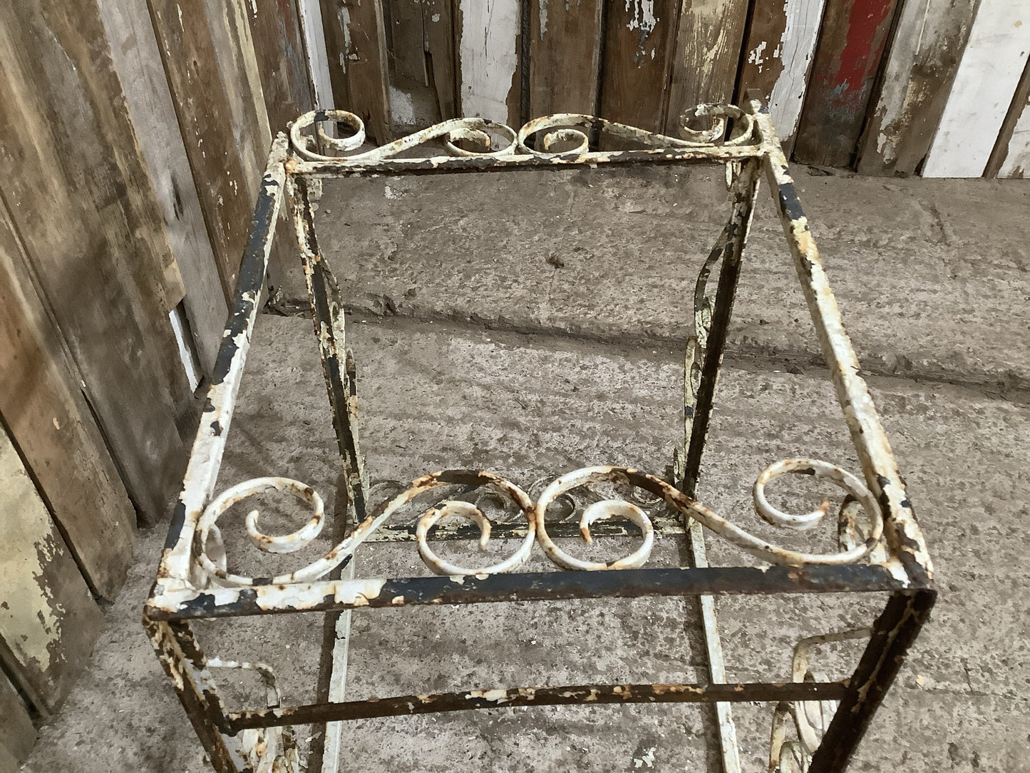 Small Old White Rustic Painted Steel Metal Garden Coffee Table 49cmH x37cmW