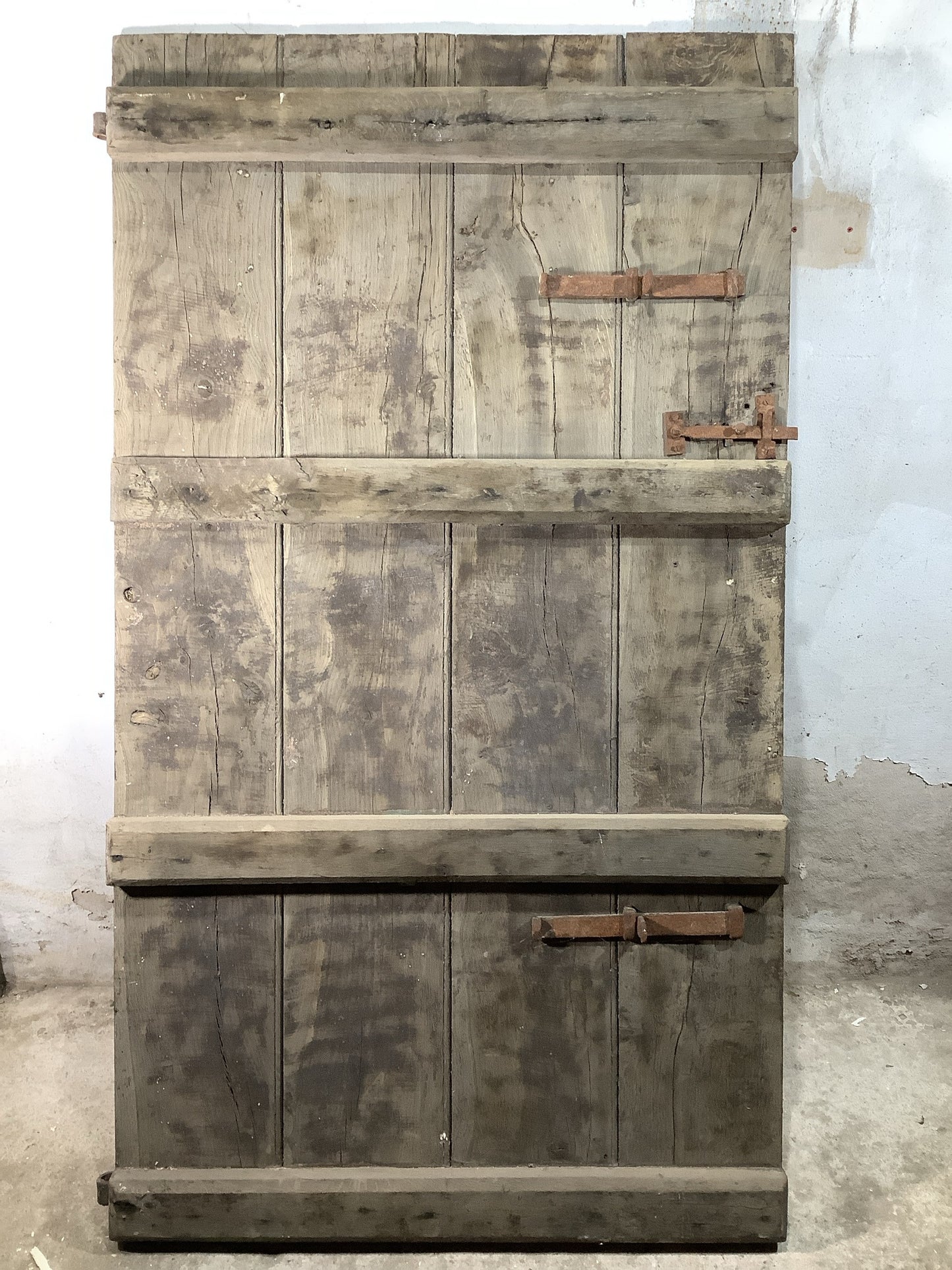 38 3/4"X 68 7/8" Very Old Internal Dark Oak 4 Plank Ledge Door Cottage