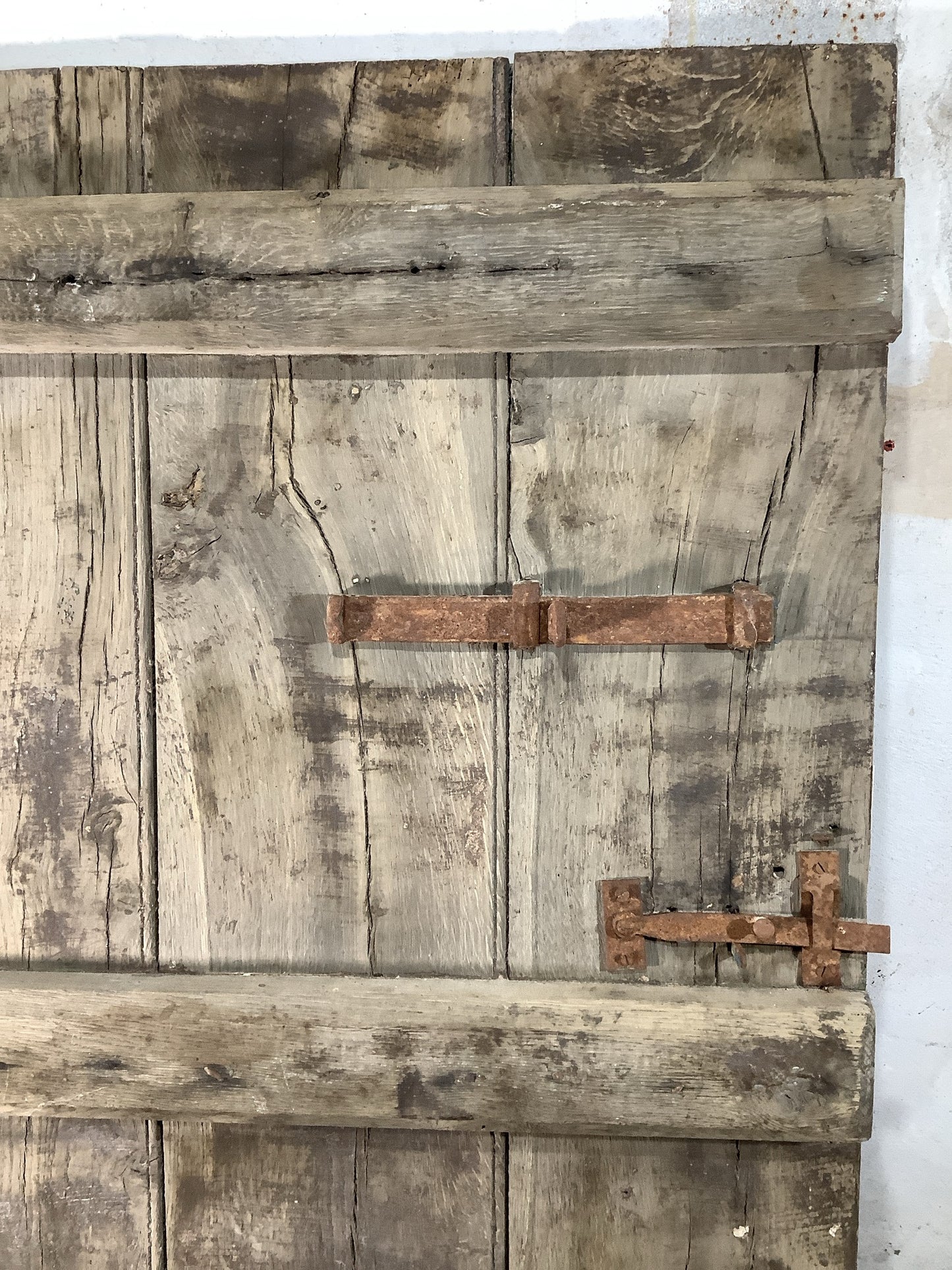 38 3/4"X 68 7/8" Very Old Internal Dark Oak 4 Plank Ledge Door Cottage