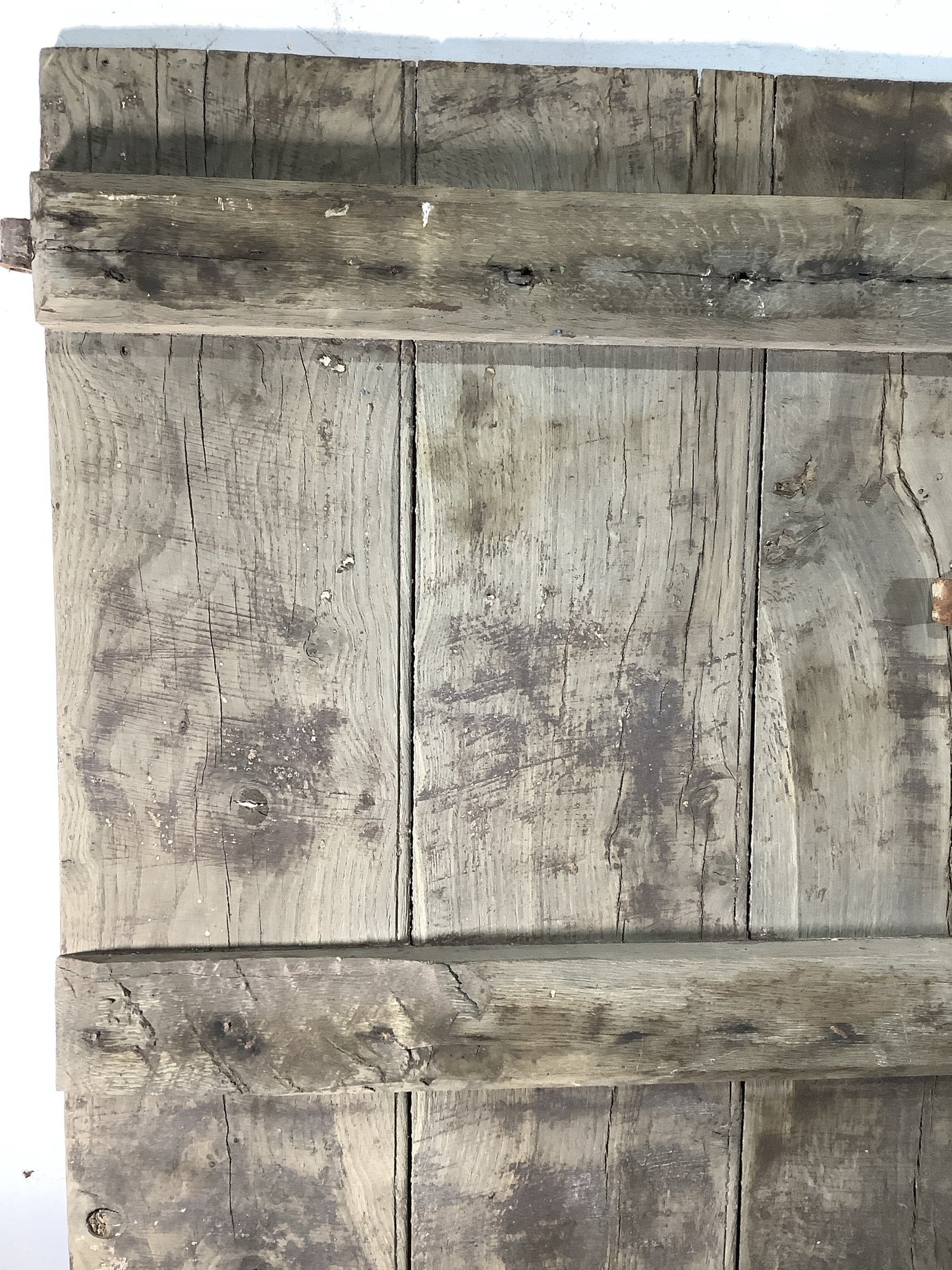 38 3/4"X 68 7/8" Very Old Internal Dark Oak 4 Plank Ledge Door Cottage