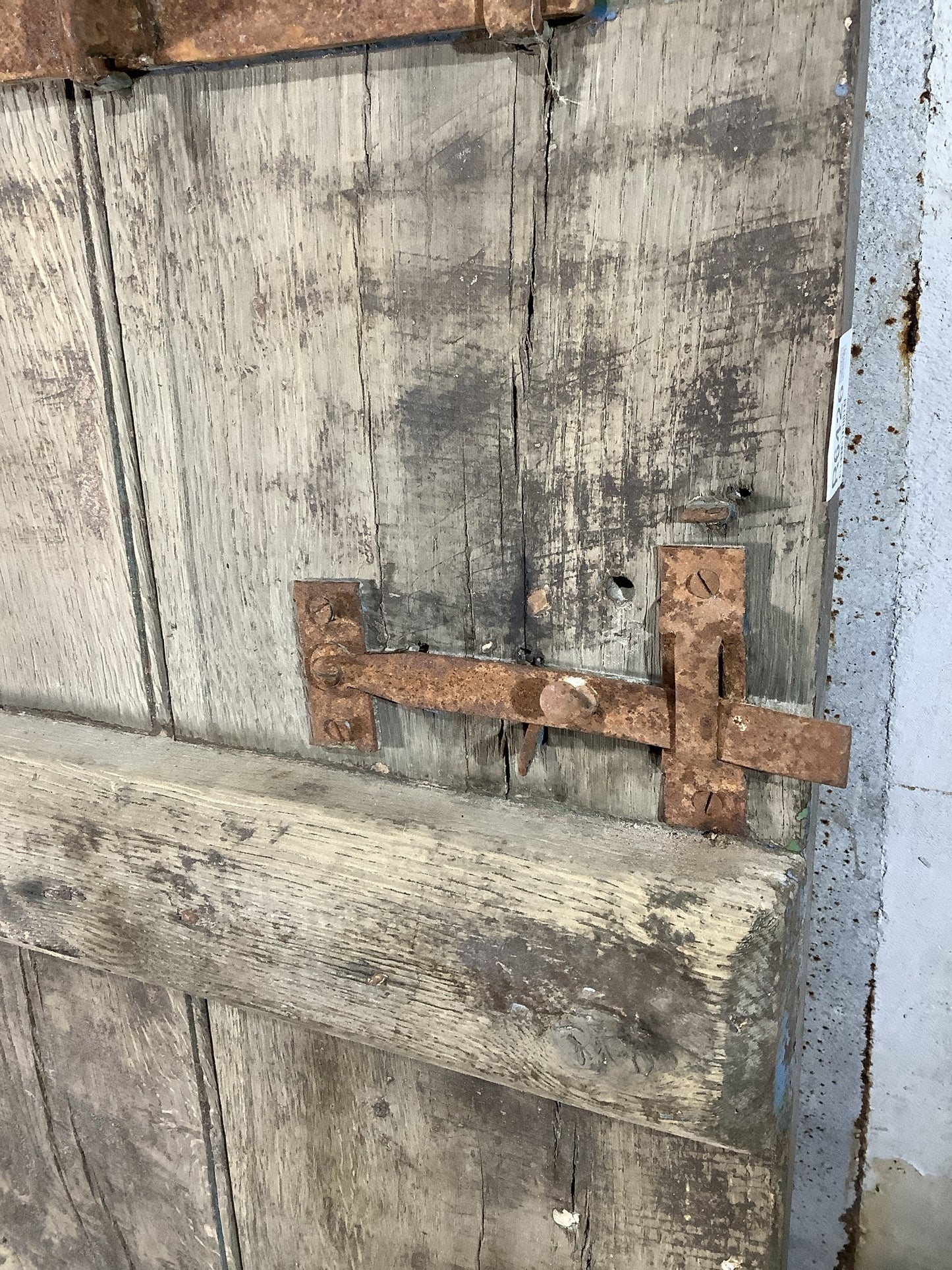 38 3/4"X 68 7/8" Very Old Internal Dark Oak 4 Plank Ledge Door Cottage