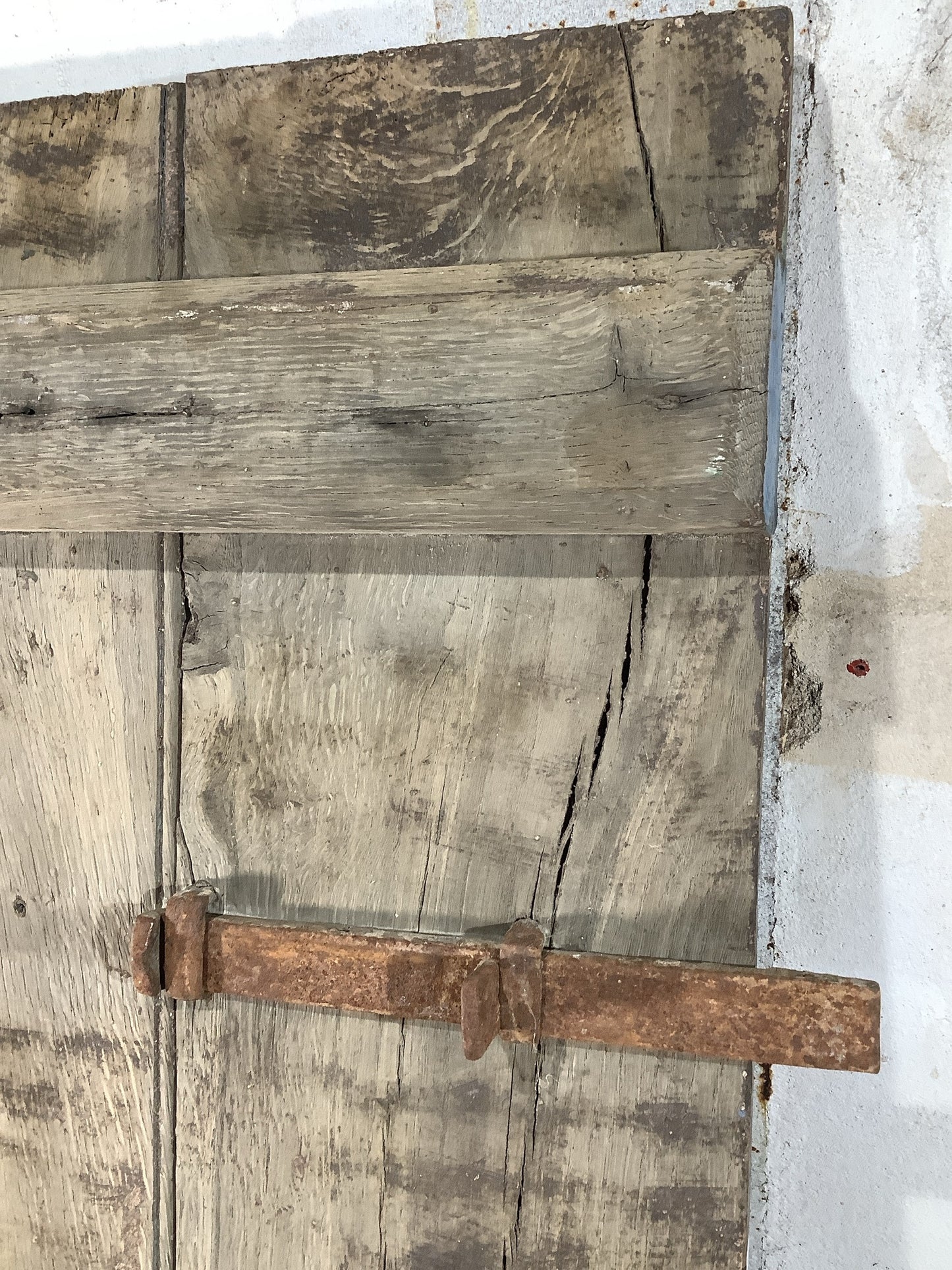 38 3/4"X 68 7/8" Very Old Internal Dark Oak 4 Plank Ledge Door Cottage