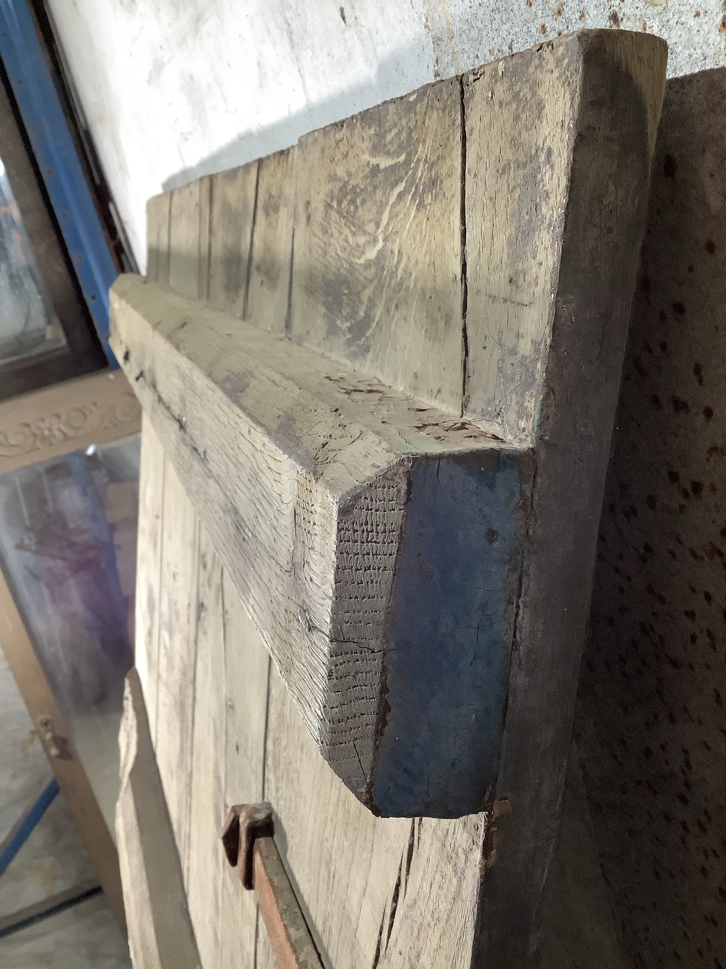 38 3/4"X 68 7/8" Very Old Internal Dark Oak 4 Plank Ledge Door Cottage