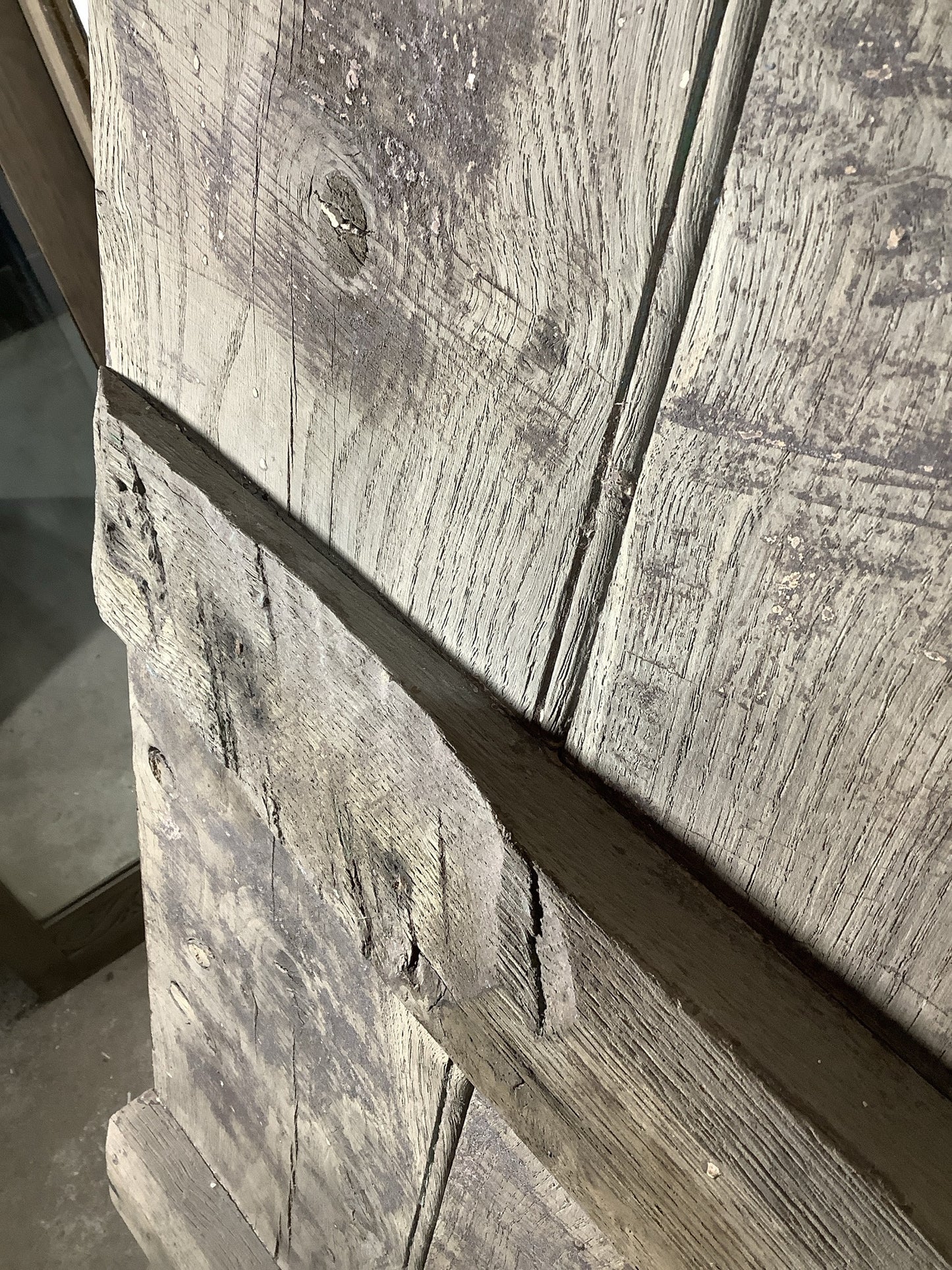 38 3/4"X 68 7/8" Very Old Internal Dark Oak 4 Plank Ledge Door Cottage