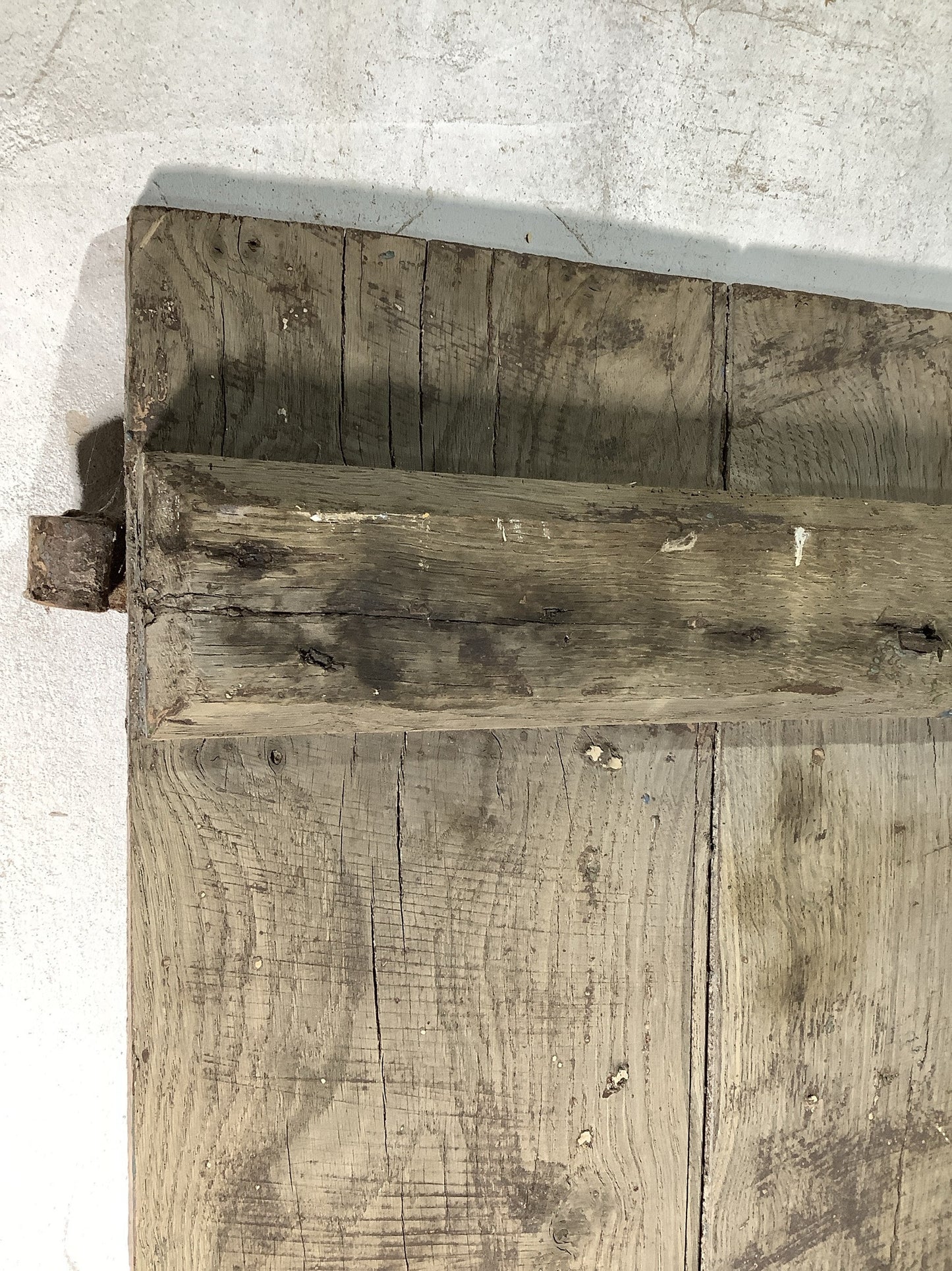 38 3/4"X 68 7/8" Very Old Internal Dark Oak 4 Plank Ledge Door Cottage