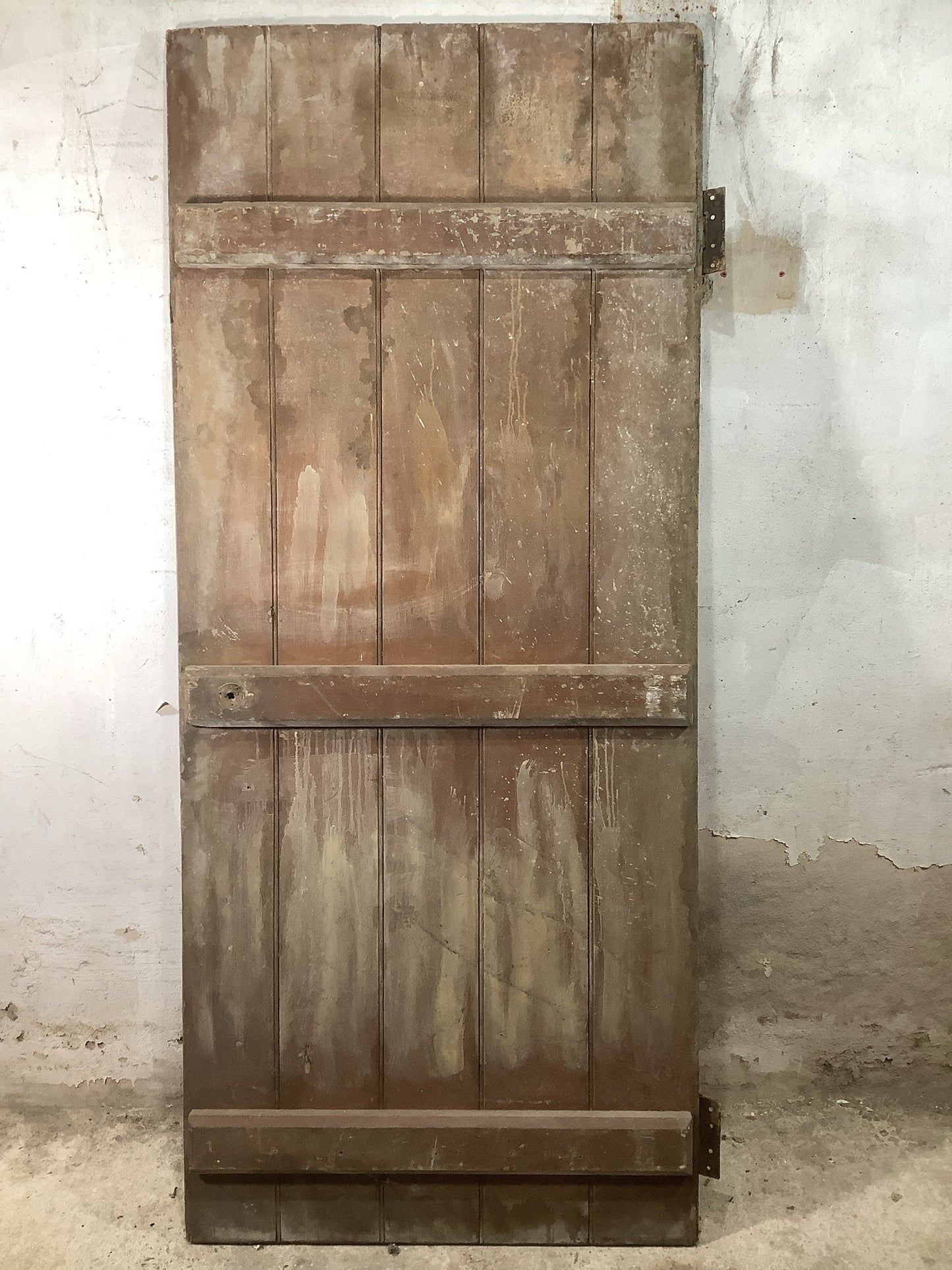 29 7/8"X 69 1/4" Old Internal Painted Pine 5 Plank Ledge Door Reclamation