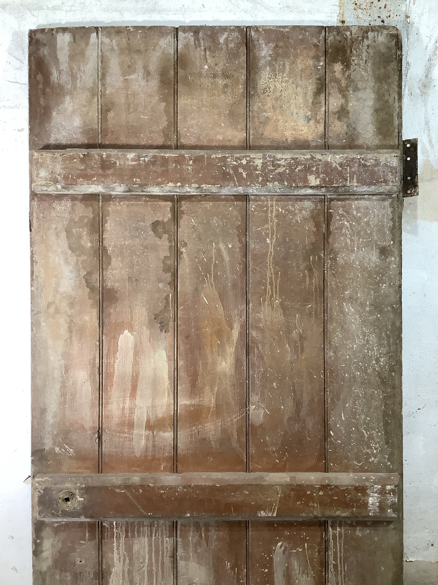 29 7/8"X 69 1/4" Old Internal Painted Pine 5 Plank Ledge Door Reclamation