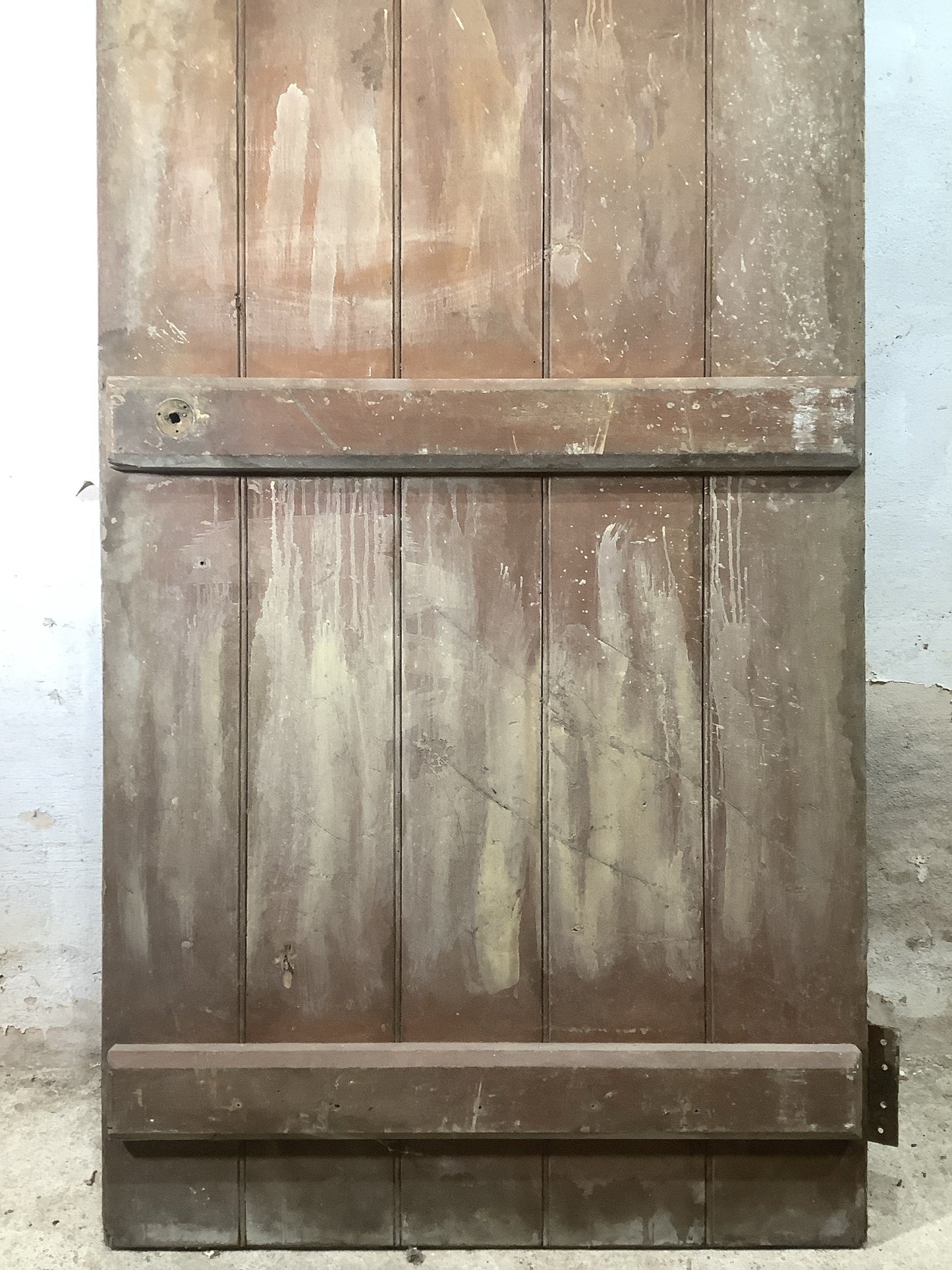 29 7/8"X 69 1/4" Old Internal Painted Pine 5 Plank Ledge Door Reclamation