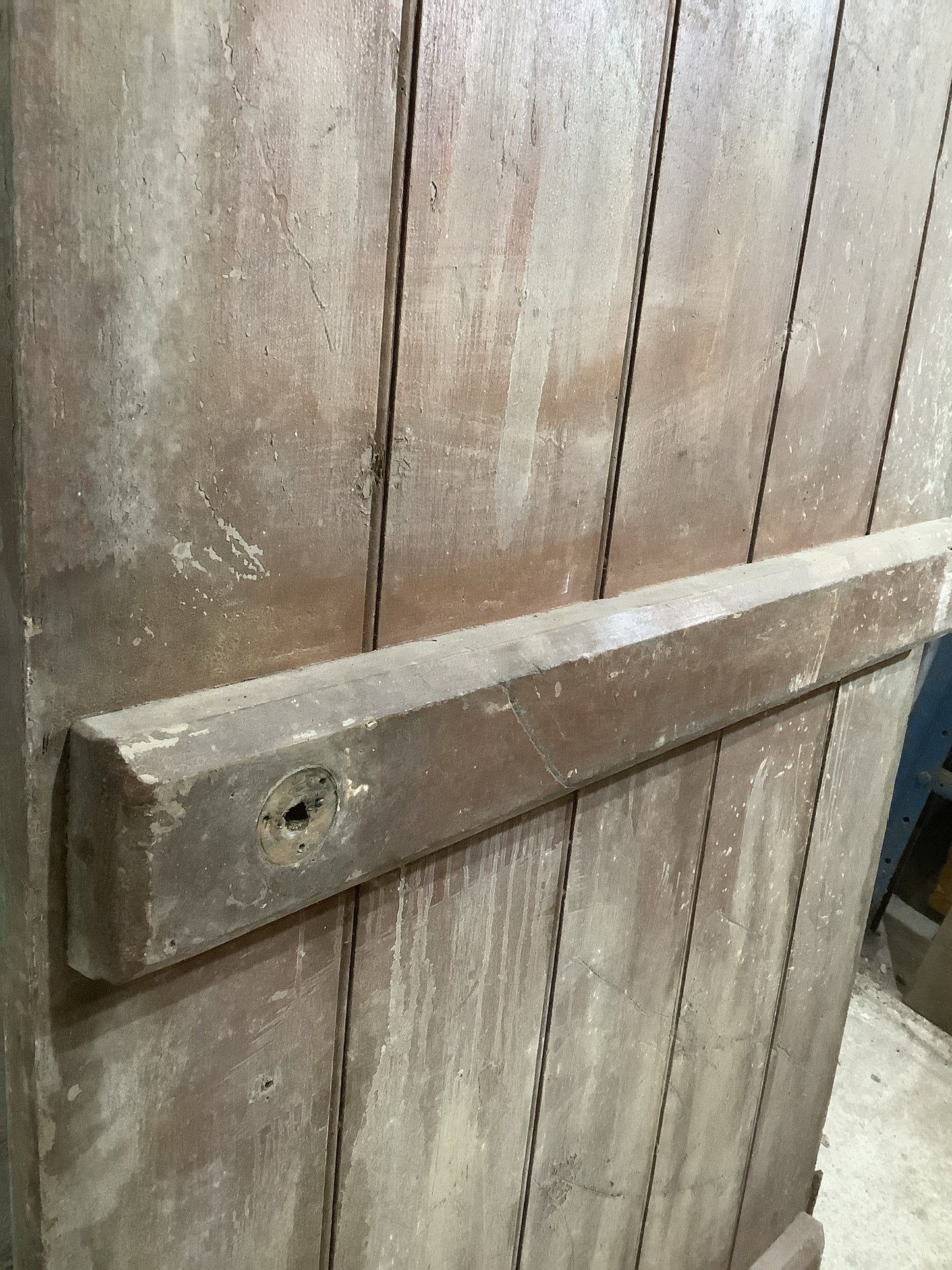 29 7/8"X 69 1/4" Old Internal Painted Pine 5 Plank Ledge Door Reclamation