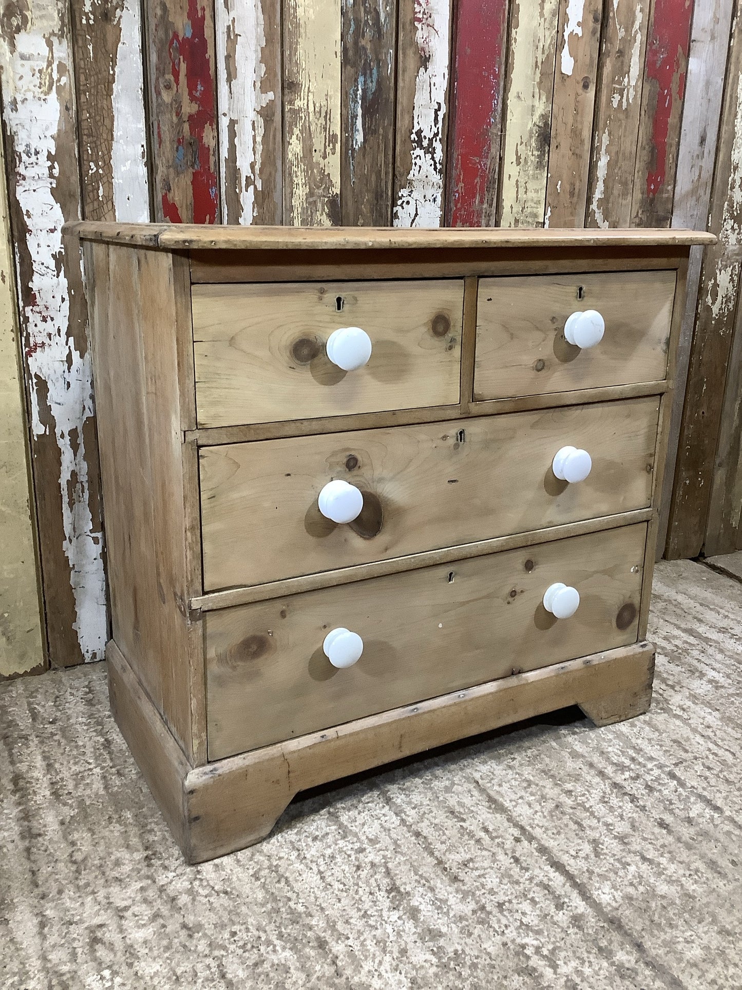 Good Victorian Stripped Pine & Porcelain 2 Over 2 Chest of Drawers