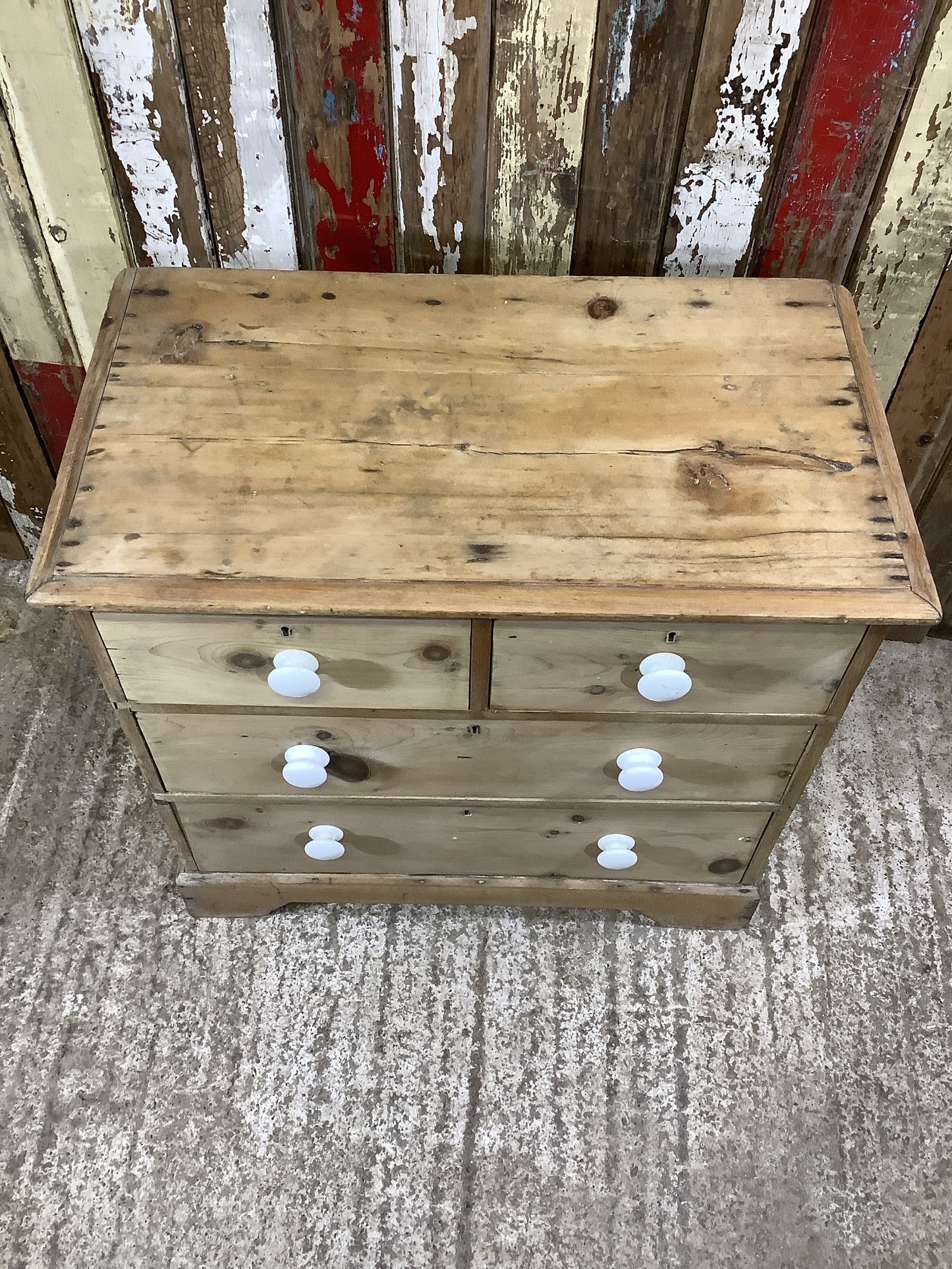 Good Victorian Stripped Pine & Porcelain 2 Over 2 Chest of Drawers