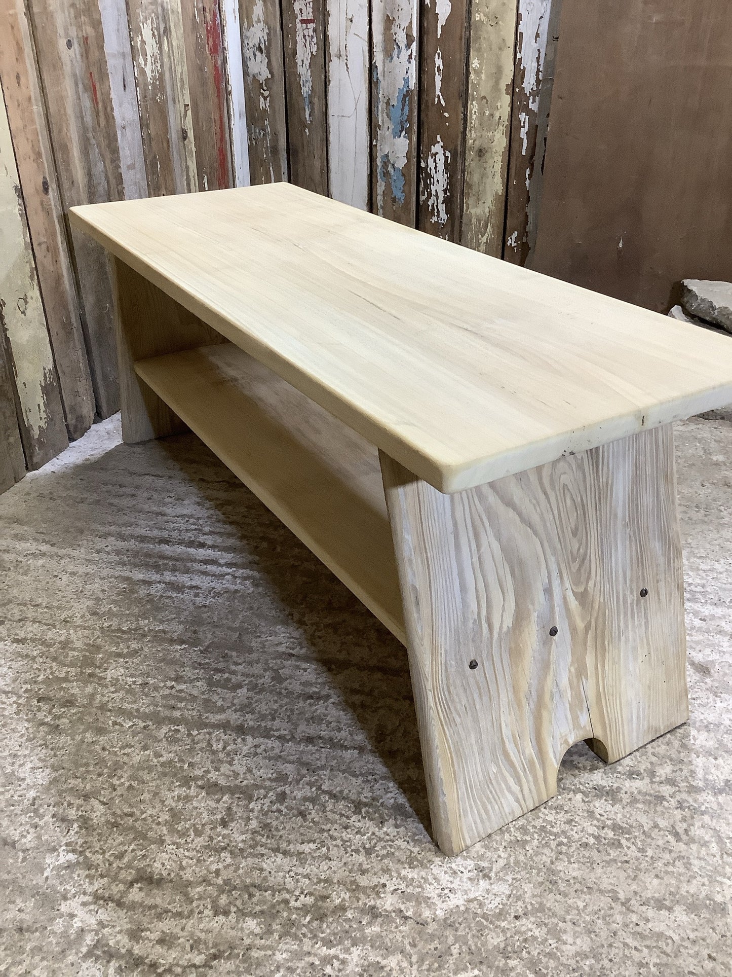 3'6" Long Reclaimed Old Stripped Elm & Pine Coffee Table Bench Wooden