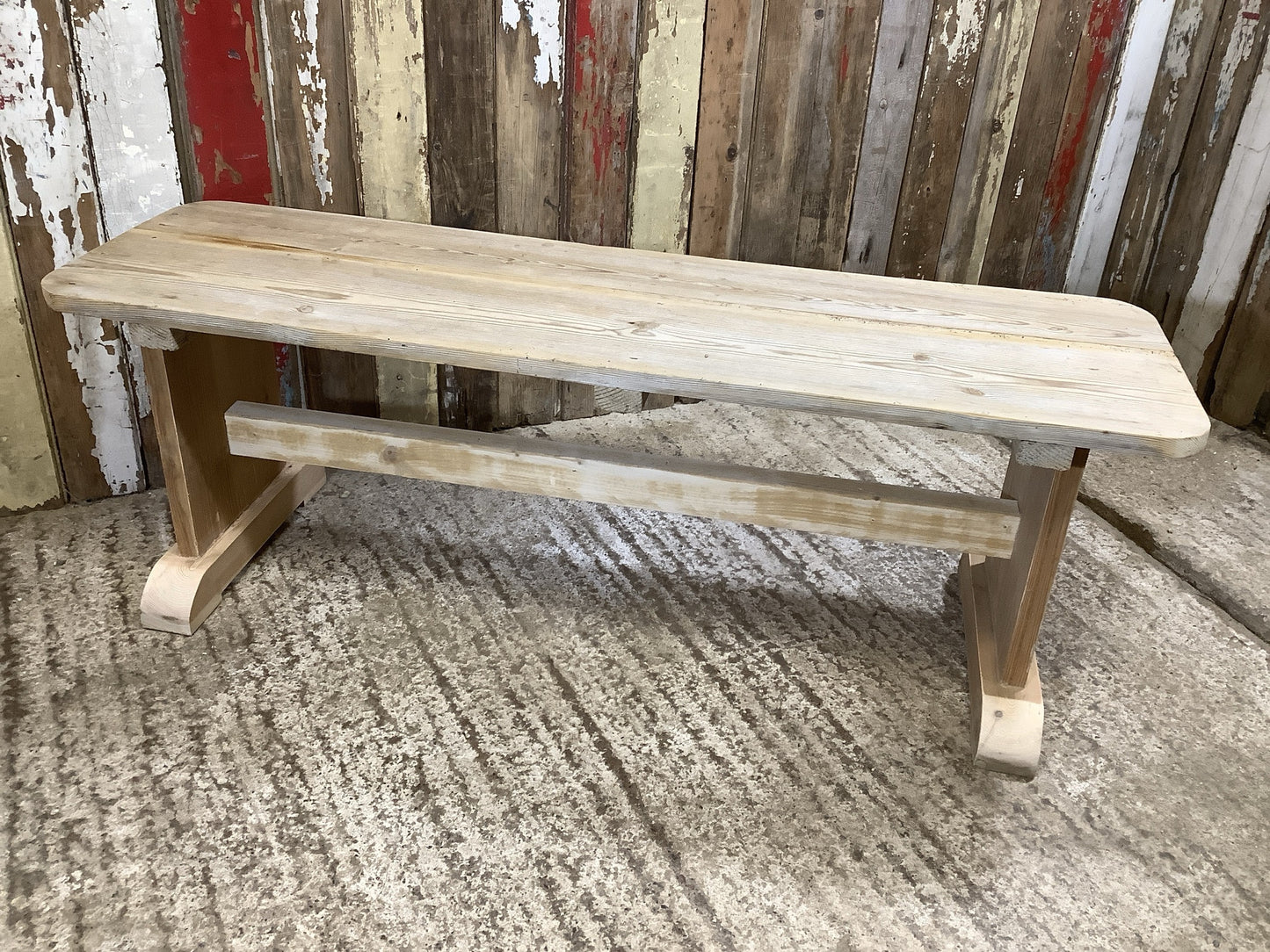 4'2" Long Rustic Old Stripped Pine Kitchen Bench Wooden