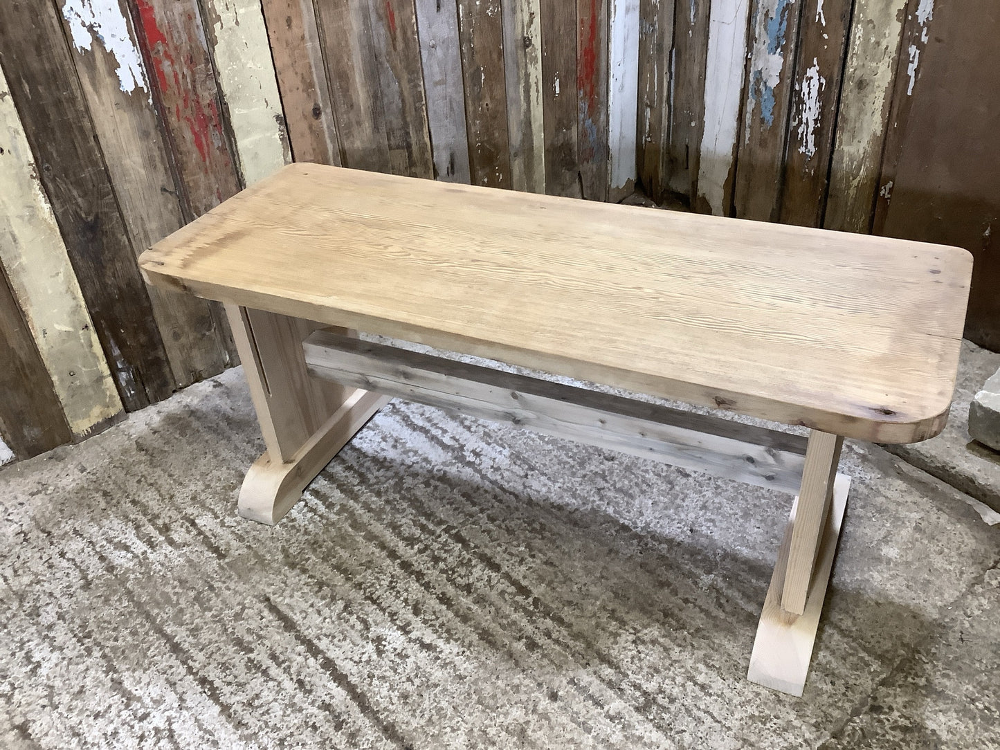 3'5" Long Rustic Old Stripped Pine & Pitch Pine Kitchen Wooden Bench