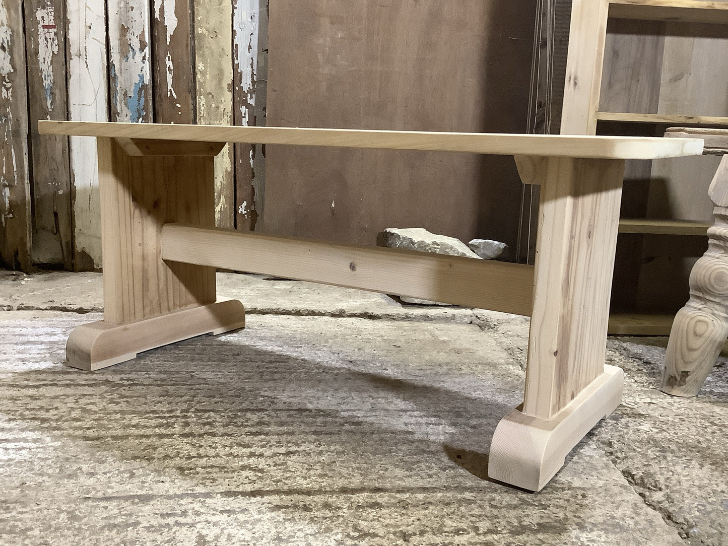 Used Old Bare Wood Pine & Elm Kitchen Bench Wooden 3'5" Long