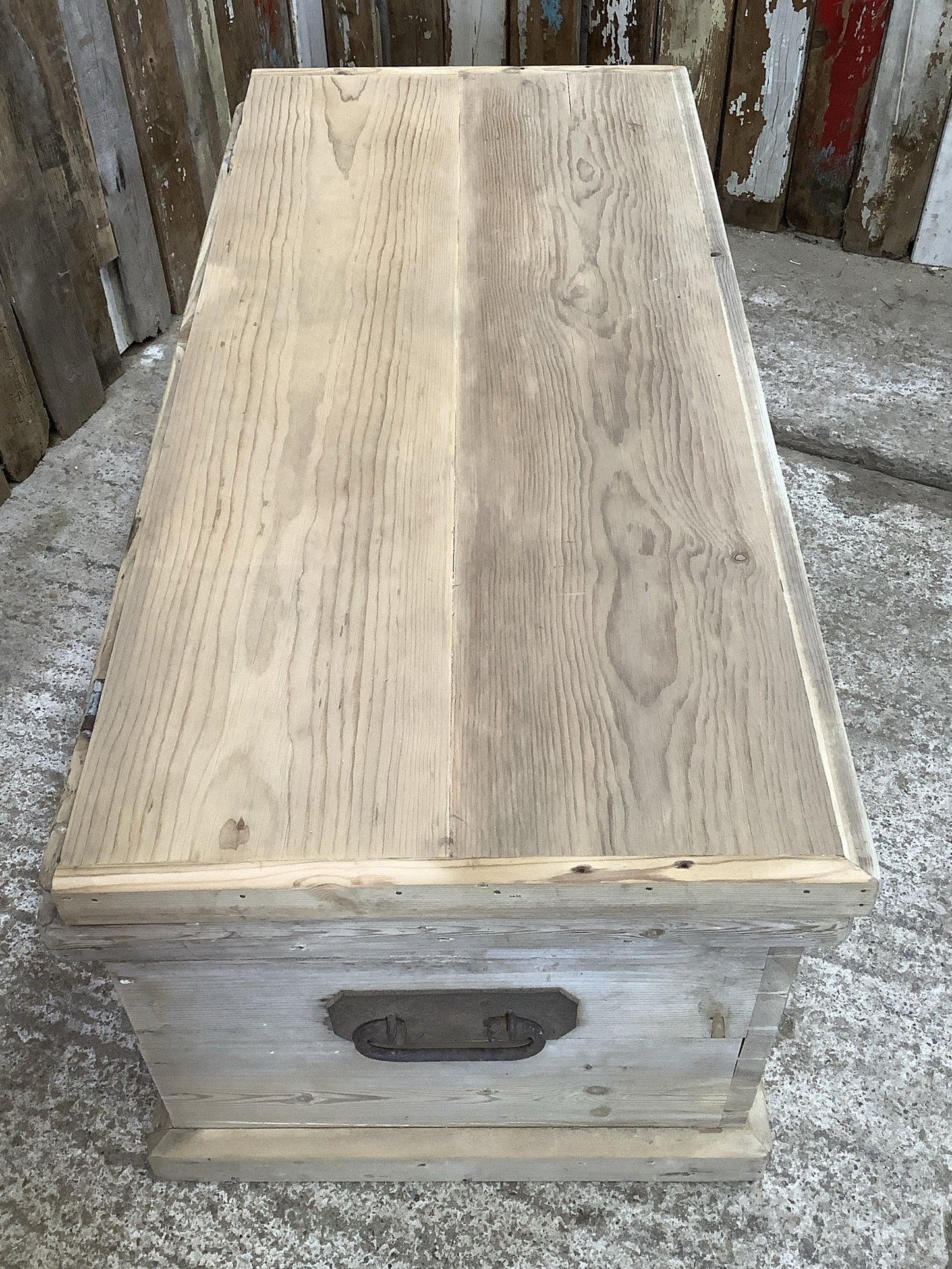 Victorian Stripped Pine Wooden Large Blanket Box Chest With Wrought Iron Handles