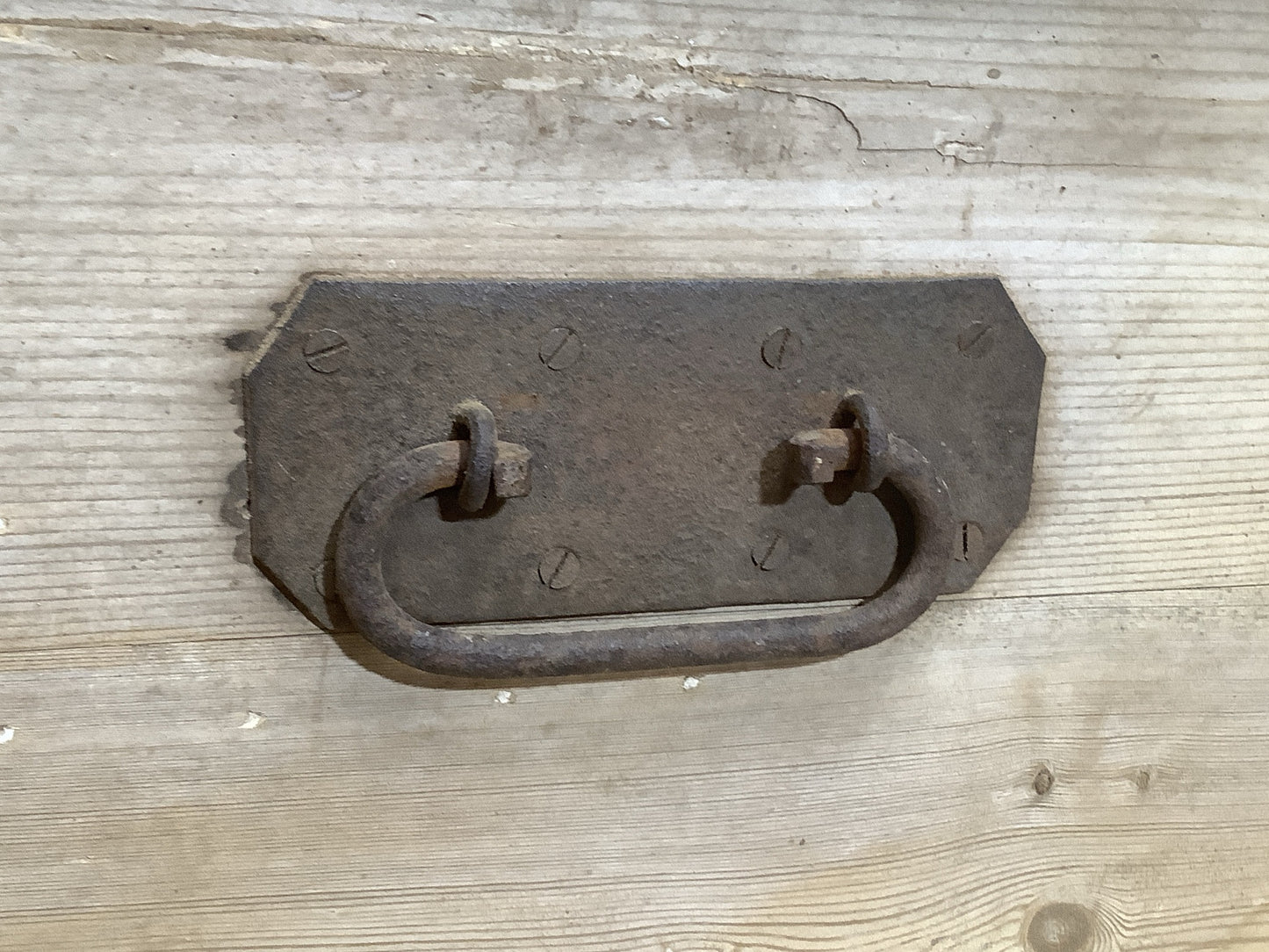 Victorian Stripped Pine Wooden Large Blanket Box Chest With Wrought Iron Handles