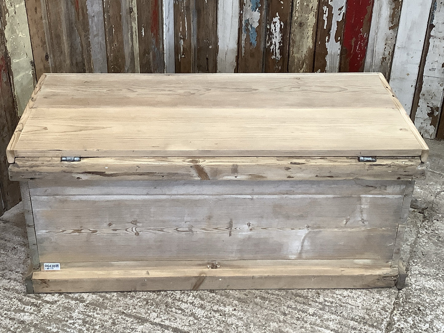Victorian Stripped Pine Wooden Large Blanket Box Chest With Wrought Iron Handles
