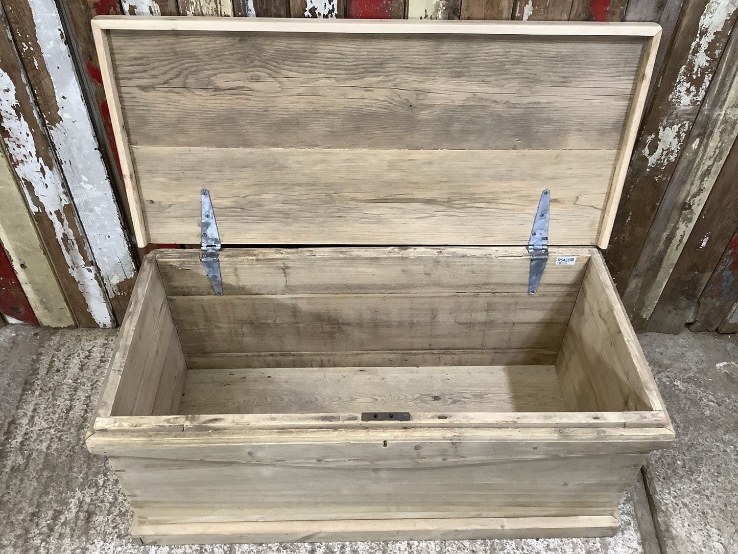 Victorian Stripped Pine Wooden Large Blanket Box Chest With Wrought Iron Handles