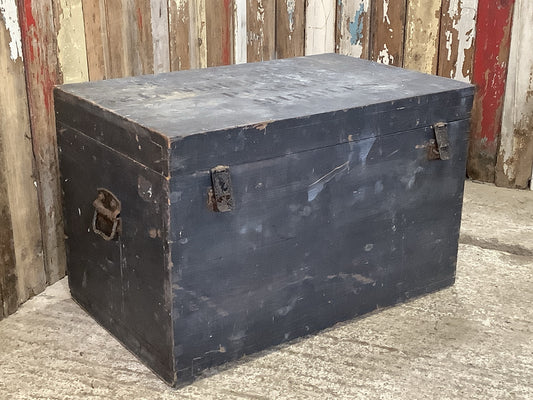 1930s Old Painted Pine Travellers Blanket Box Wrought Iron Handles 1'8"H 2'8" W