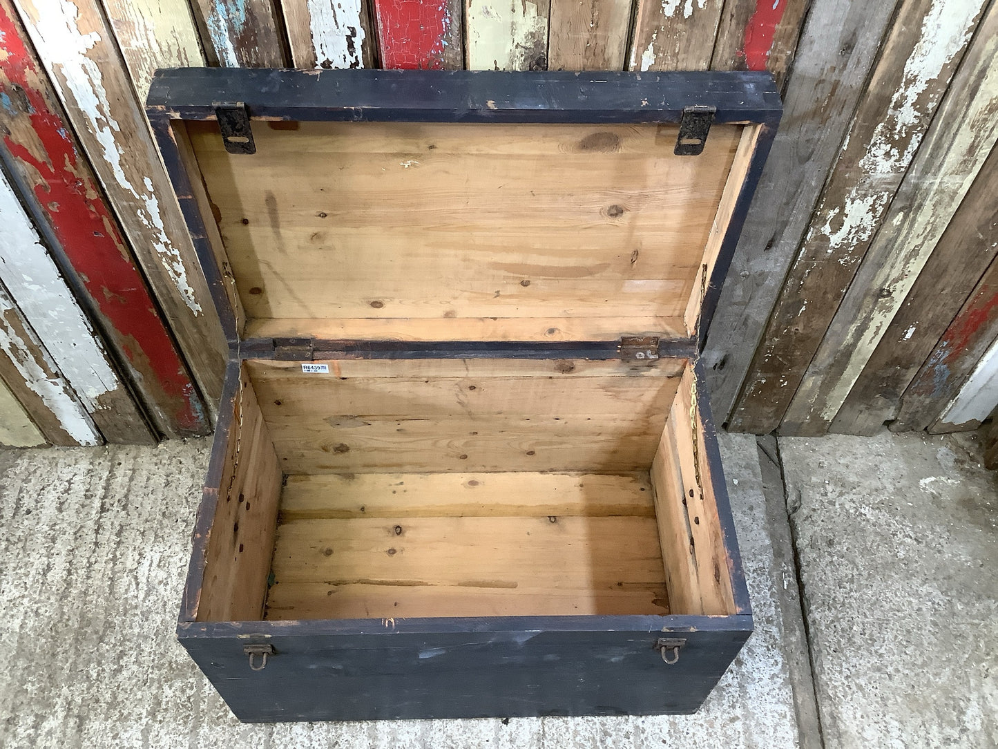 1930s Old Painted Pine Travellers Blanket Box Wrought Iron Handles 1'8"H 2'8" W