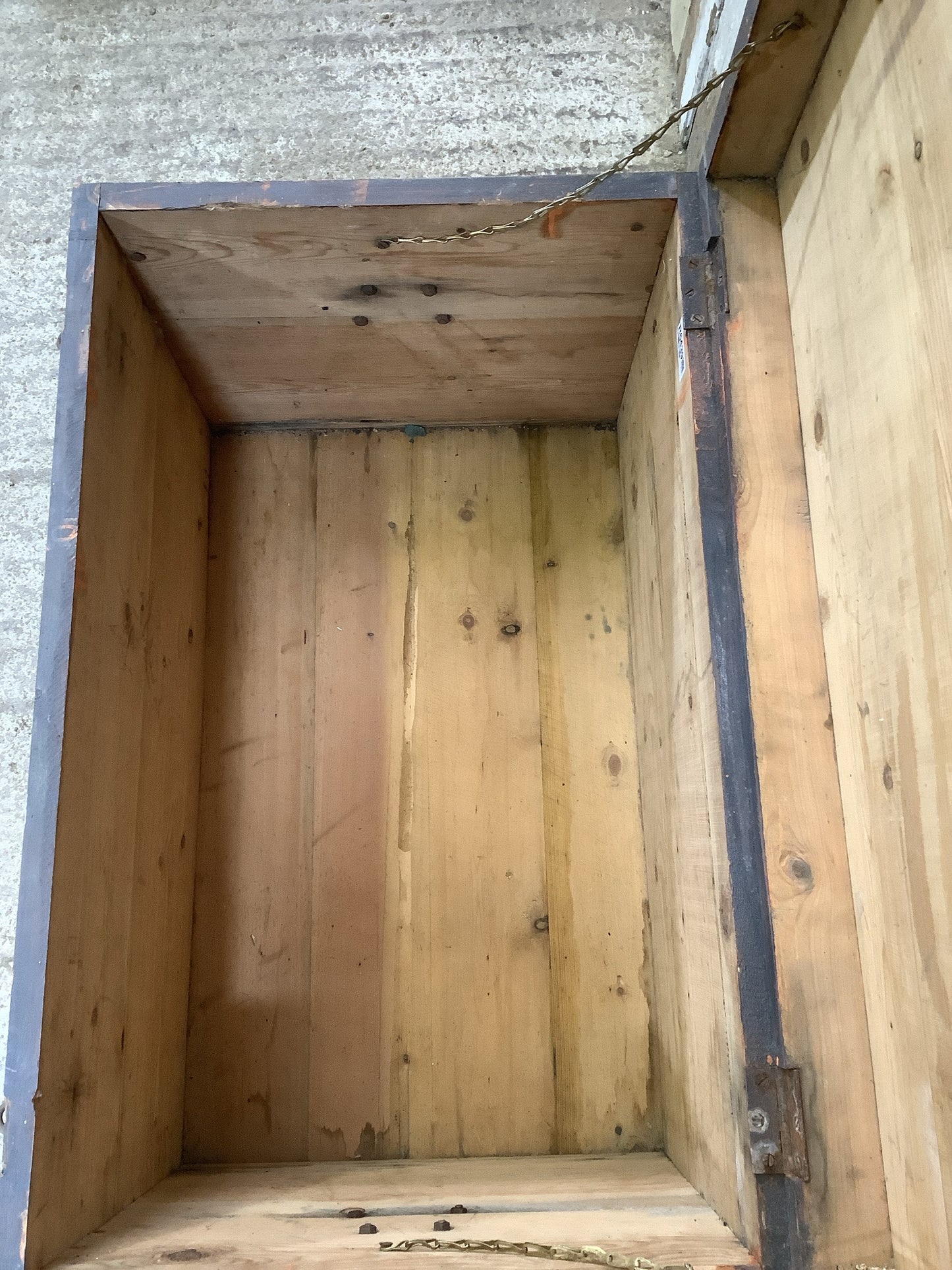 1930s Old Painted Pine Travellers Blanket Box Wrought Iron Handles 1'8"H 2'8" W