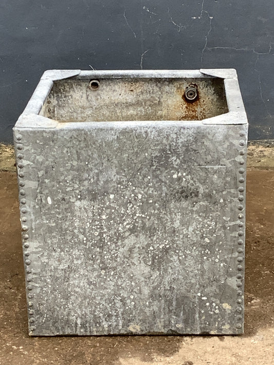 2ft Square Riveted Old Tarnished Galvanized Metal Water Planter Tank
