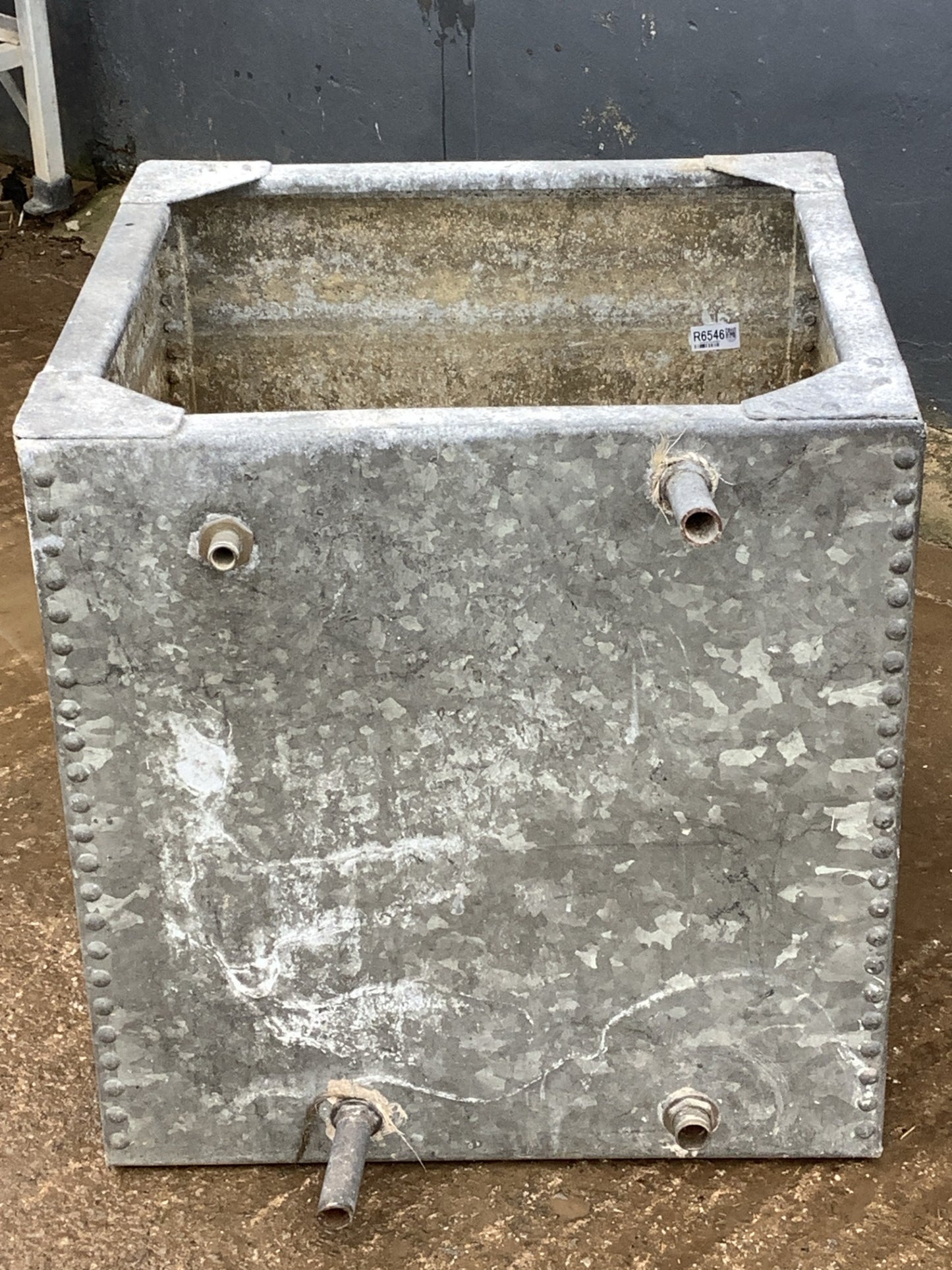 2ft Square Riveted Old Tarnished Galvanized Metal Water Planter Tank