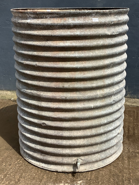 4ft Tall Round Corrugated Old Galvanised Tarnished Metal Water Butt Planter