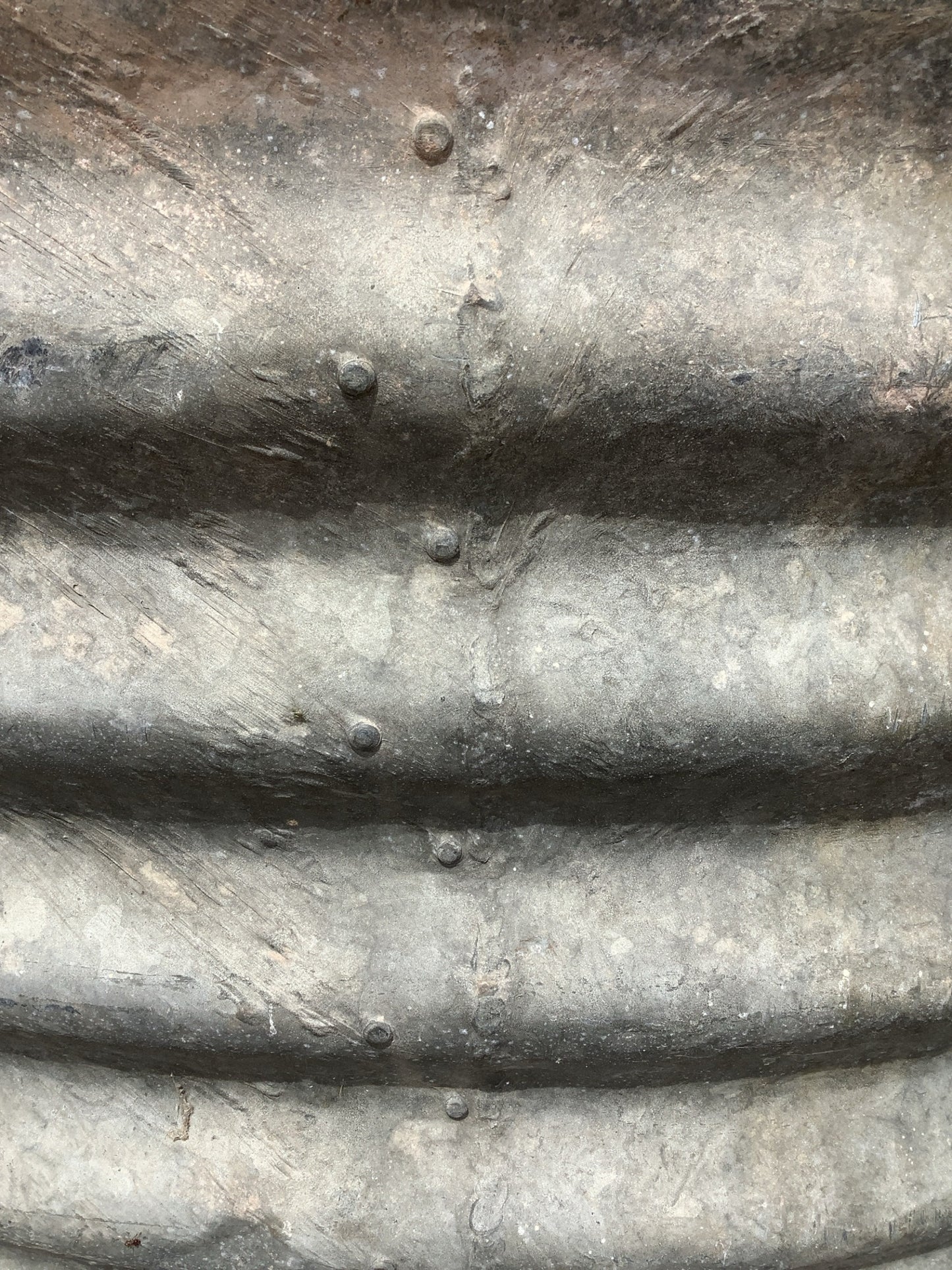 4ft Tall Round Corrugated Old Galvanised Tarnished Metal Water Butt Planter