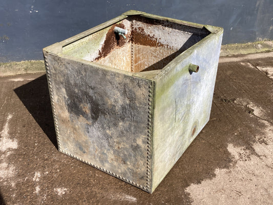2'6"H 2'5" W Used Old Tarnished Riveted Galvanized Metal Tank Trough