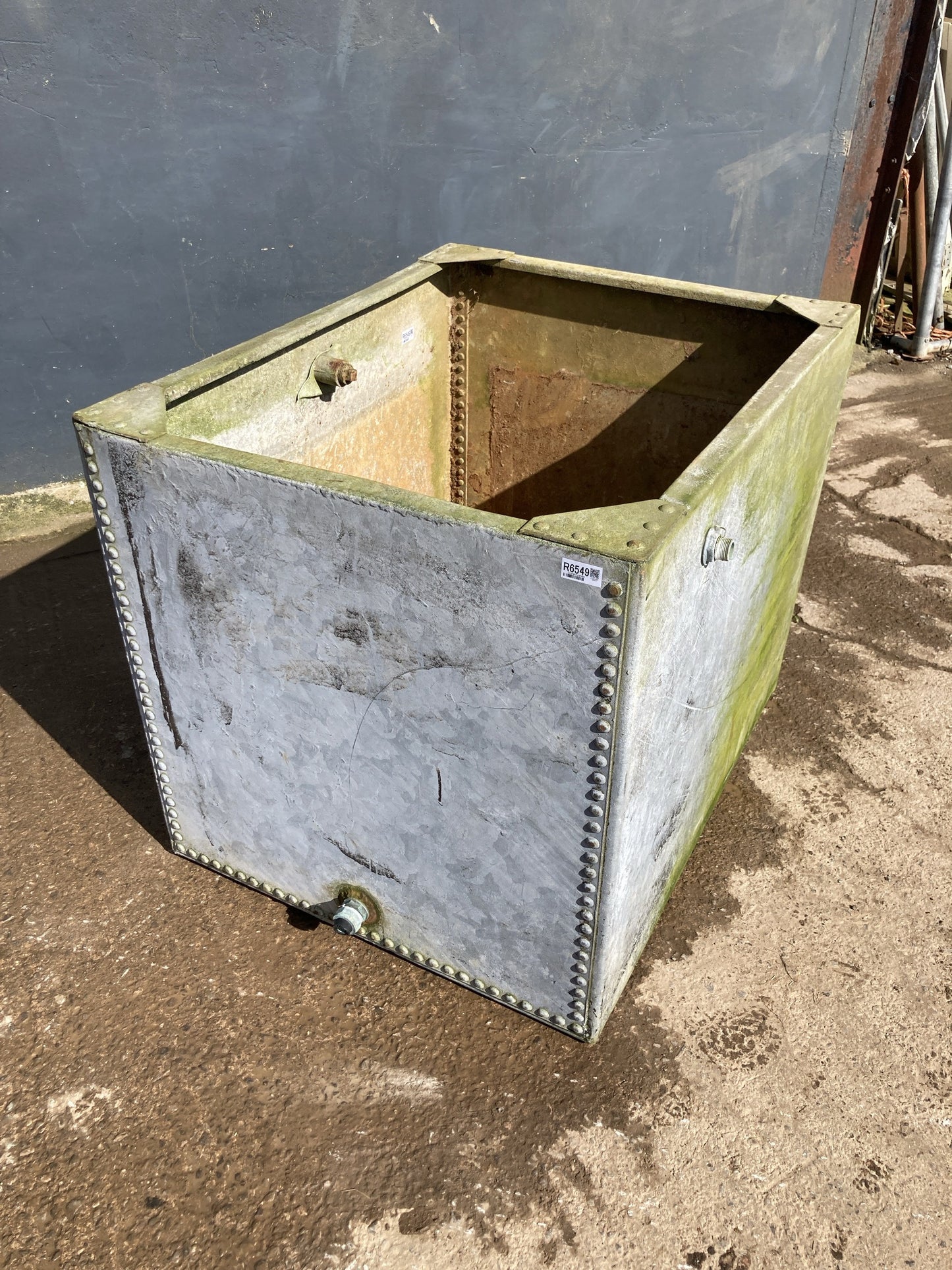 2'6"H 2'5" W Used Old Tarnished Riveted Galvanized Metal Tank Trough
