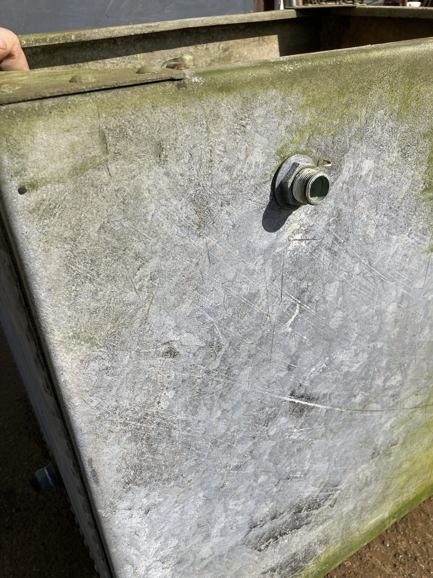 2'6"H 2'5" W Used Old Tarnished Riveted Galvanized Metal Tank Trough