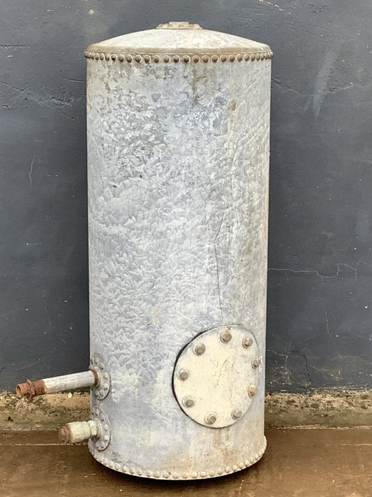 Vintage Unusual Air Tank Riveted Tarnished Old Galvanized Metal Tank  4'1"H
