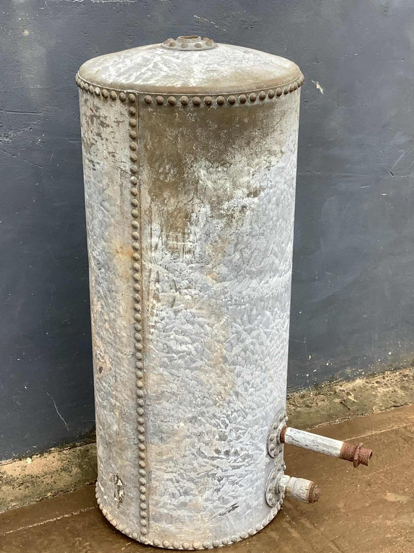 Vintage Unusual Air Tank Riveted Tarnished Old Galvanized Metal Tank  4'1"H