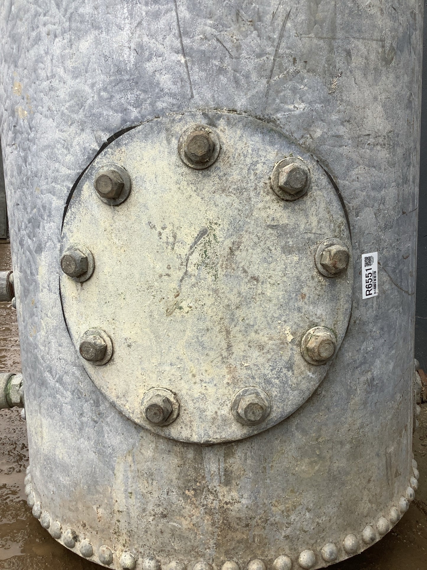 Vintage Unusual Air Tank Riveted Tarnished Old Galvanized Metal Tank  4'1"H
