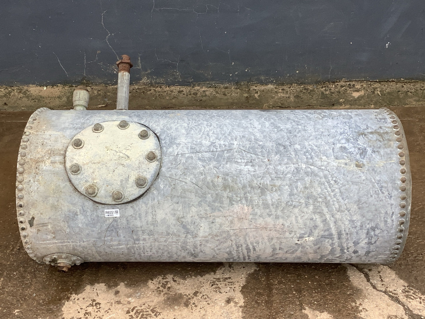 Vintage Unusual Air Tank Riveted Tarnished Old Galvanized Metal Tank  4'1"H