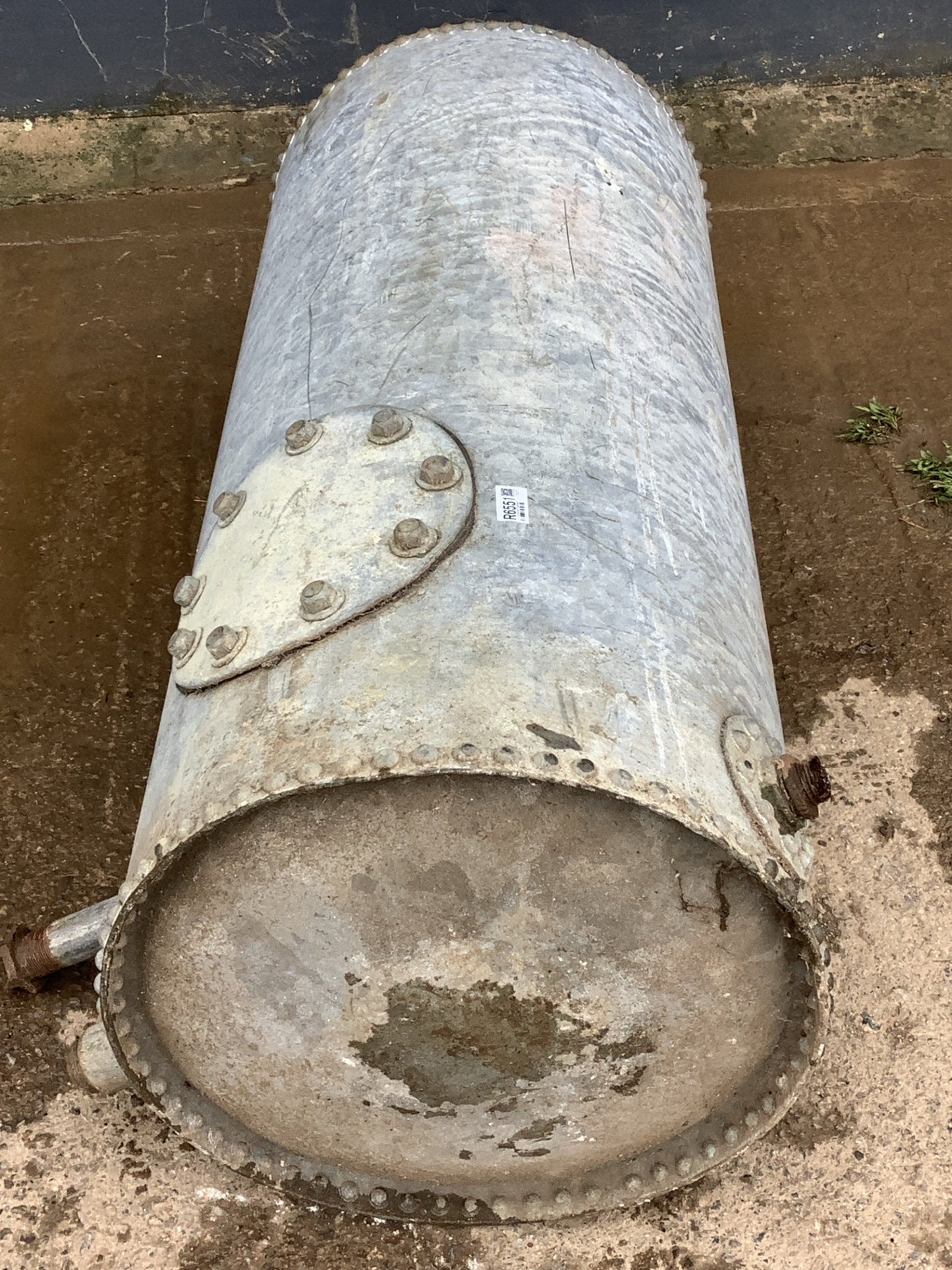 Vintage Unusual Air Tank Riveted Tarnished Old Galvanized Metal Tank  4'1"H