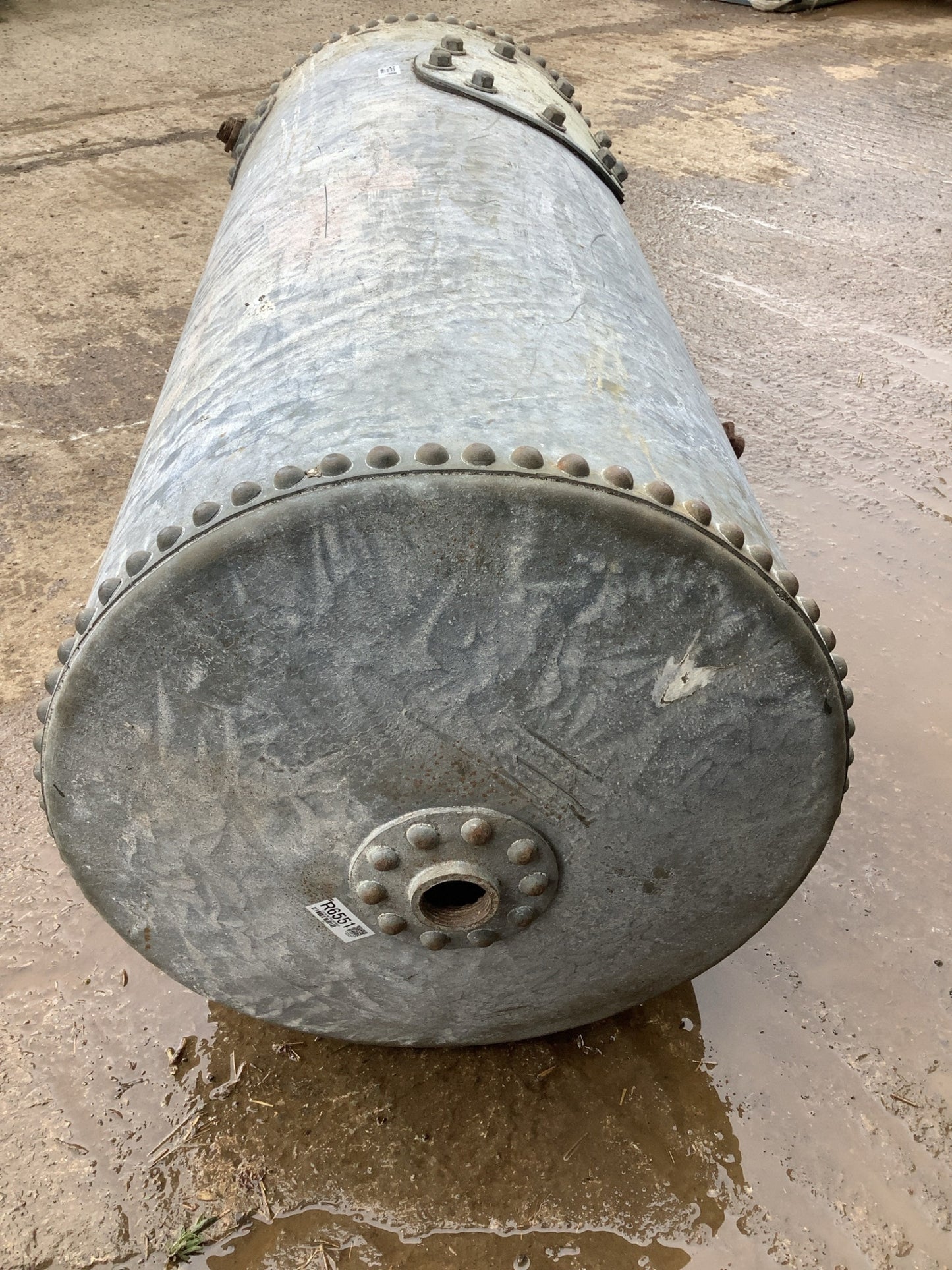 Vintage Unusual Air Tank Riveted Tarnished Old Galvanized Metal Tank  4'1"H