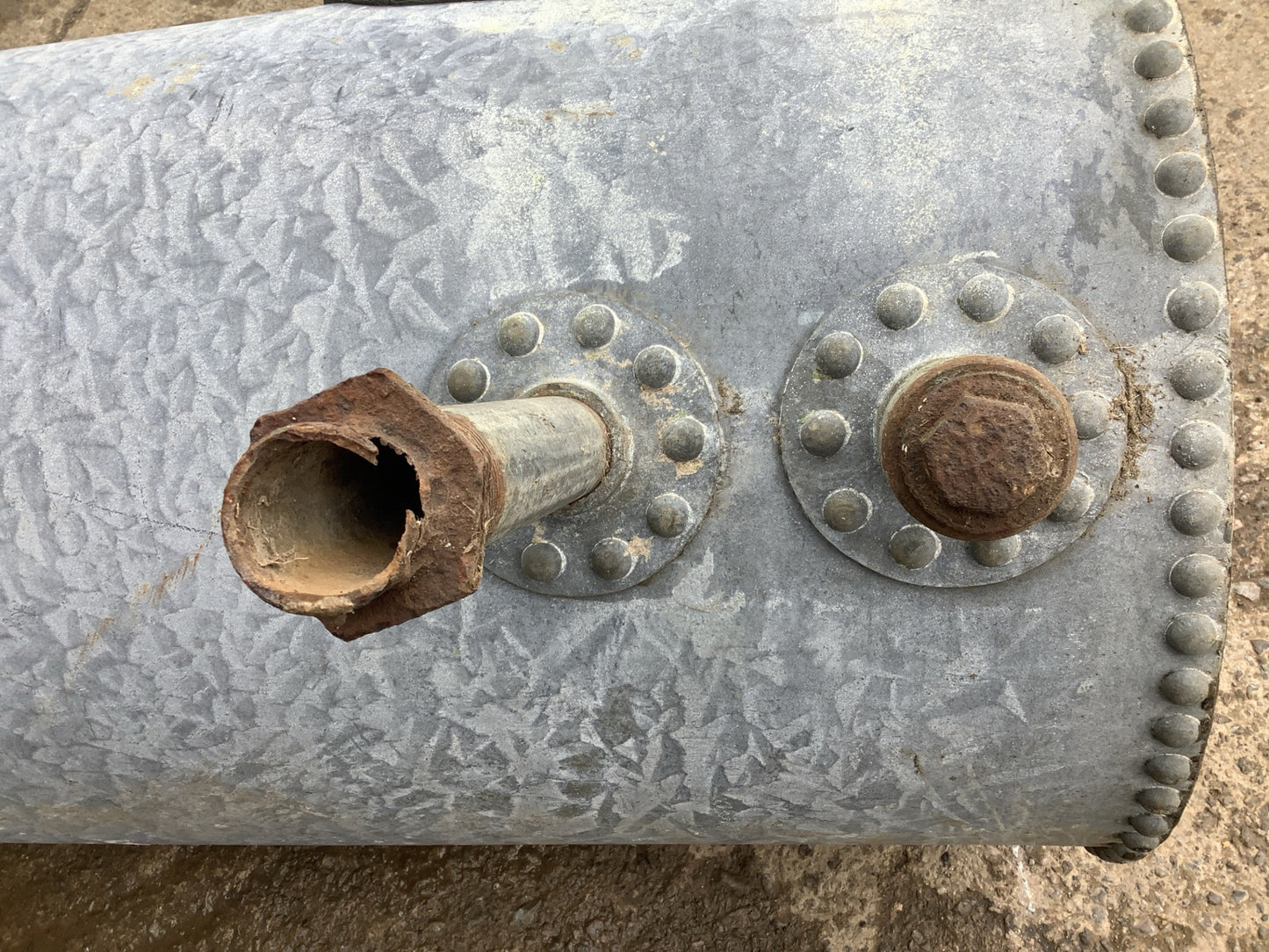 Vintage Unusual Air Tank Riveted Tarnished Old Galvanized Metal Tank  4'1"H