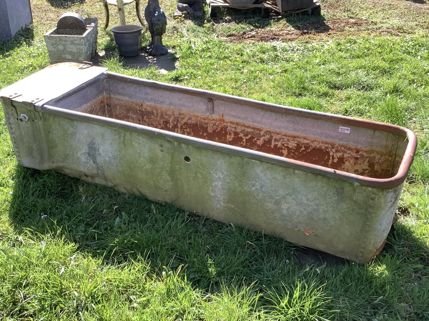 5’11 Lovely Vintage Riveted Old Weathered Tarnished Galvanised Metal Planter