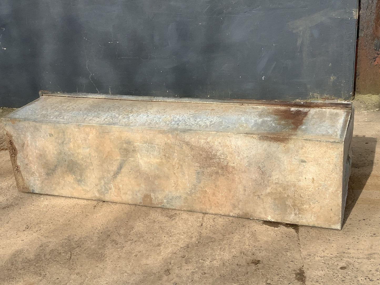 1'7"H 1'8" W Old Long Weathered Galvanised Metal Planter Trough