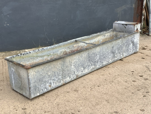8’ Beautiful Old Long Tarnished Galvanized Metal Planter Water Trough
