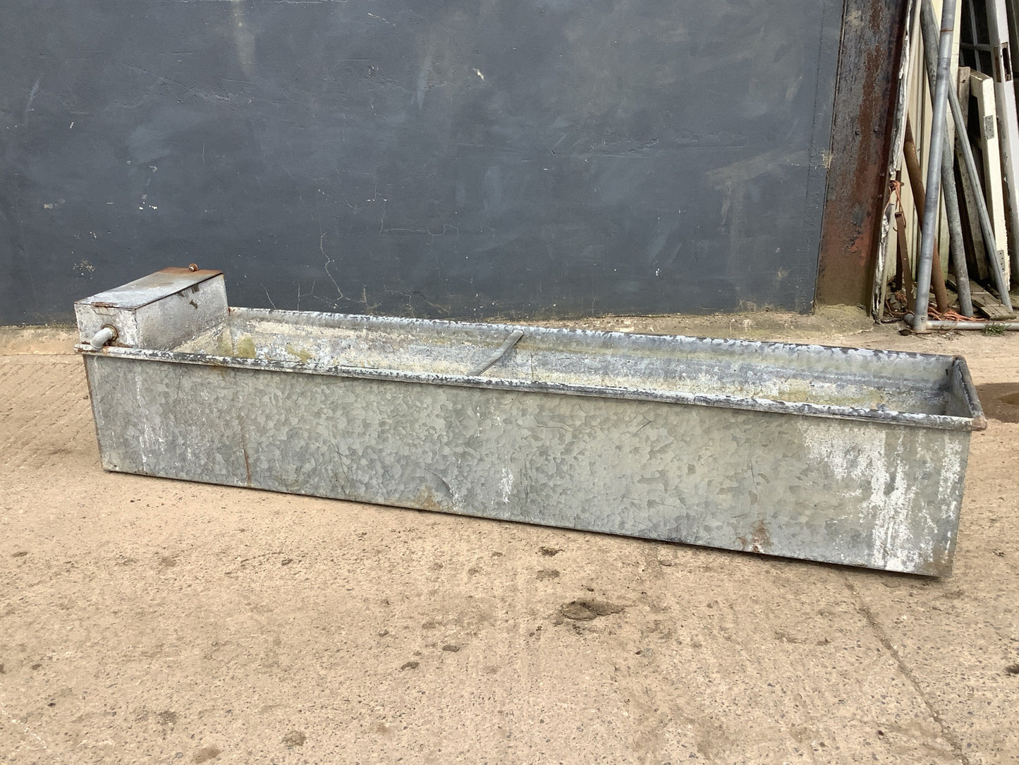 8’ Beautiful Old Long Tarnished Galvanized Metal Planter Water Trough