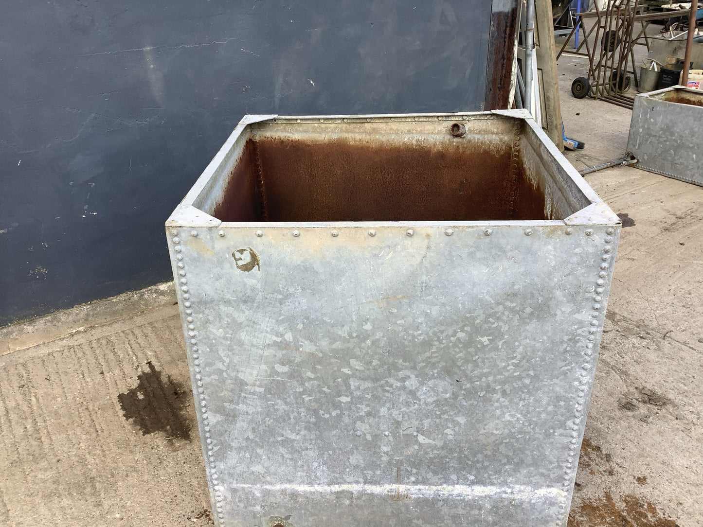 4’ Fantastic Large Old Deep Tarnished Galvanized Riveted Metal Water Planter