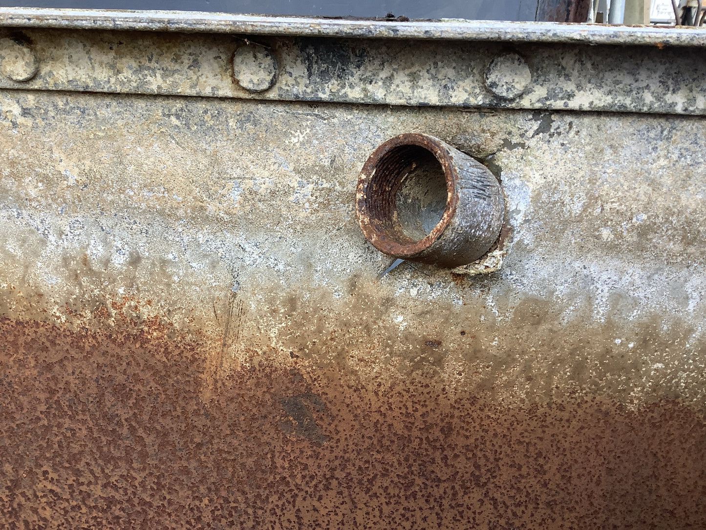 4’ Fantastic Large Old Deep Tarnished Galvanized Riveted Metal Water Planter