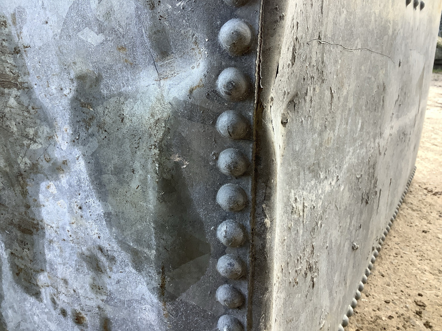 4’ Fantastic Large Old Deep Tarnished Galvanized Riveted Metal Water Planter